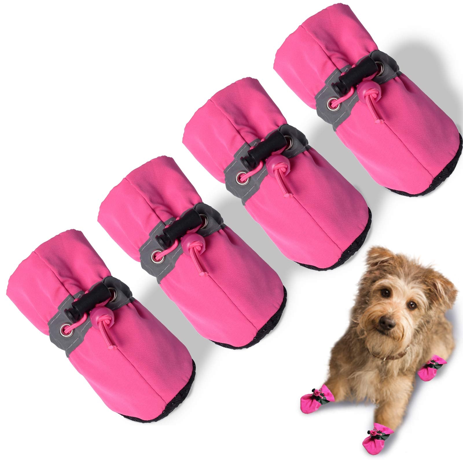 Dog Shoes for Hot Pavement, Summer Dog Boots & Paw Protector, Anti-Slip Sole Dog Booties with Reflective Straps Dog for Small Medium Dogs 4PCS (A-Pink, Size 3: 1.37"(Width))
