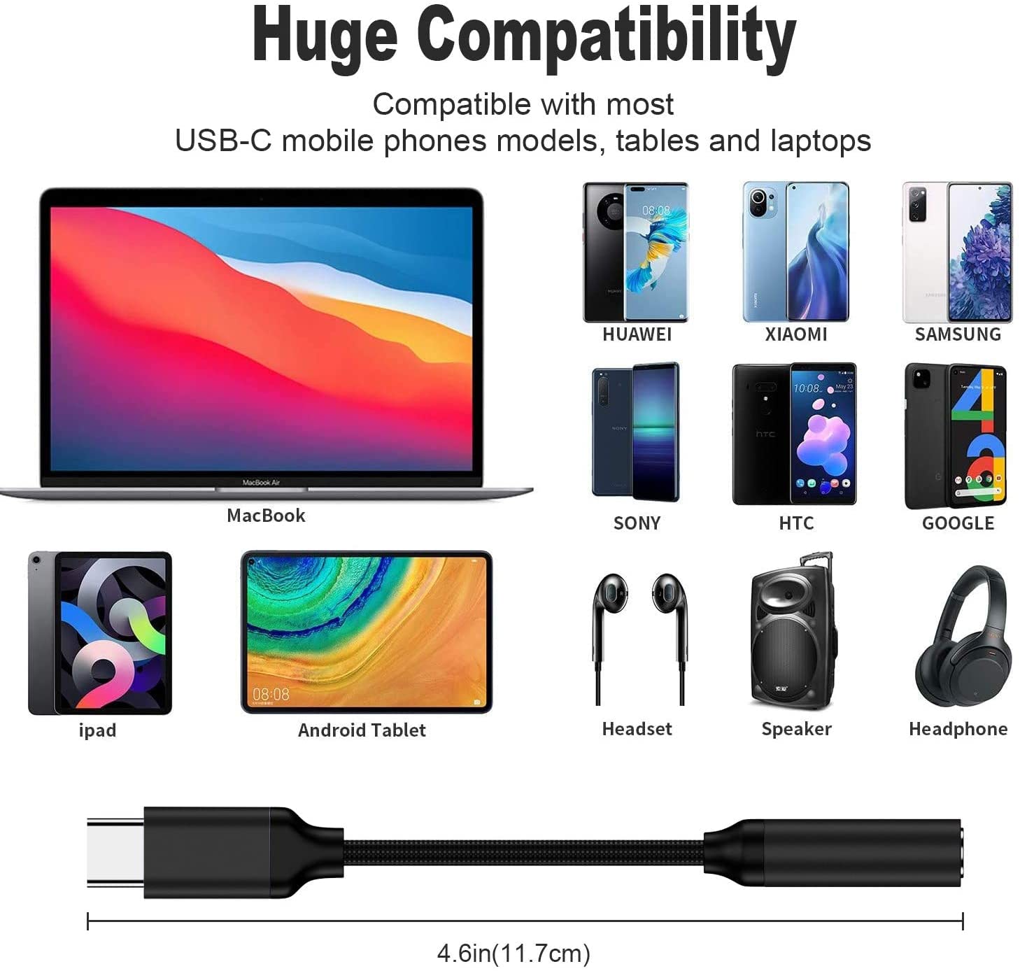 Adaptador USB tipo C a conector de auriculares hembra de 3.5 mm (Negro), cable USB C a auxiliar de audio compatible con Pixel 4 3 2 XL, Samsung Galaxy S21 S20 Ultra S20+ Note 20 10 S10 S9 Plus para