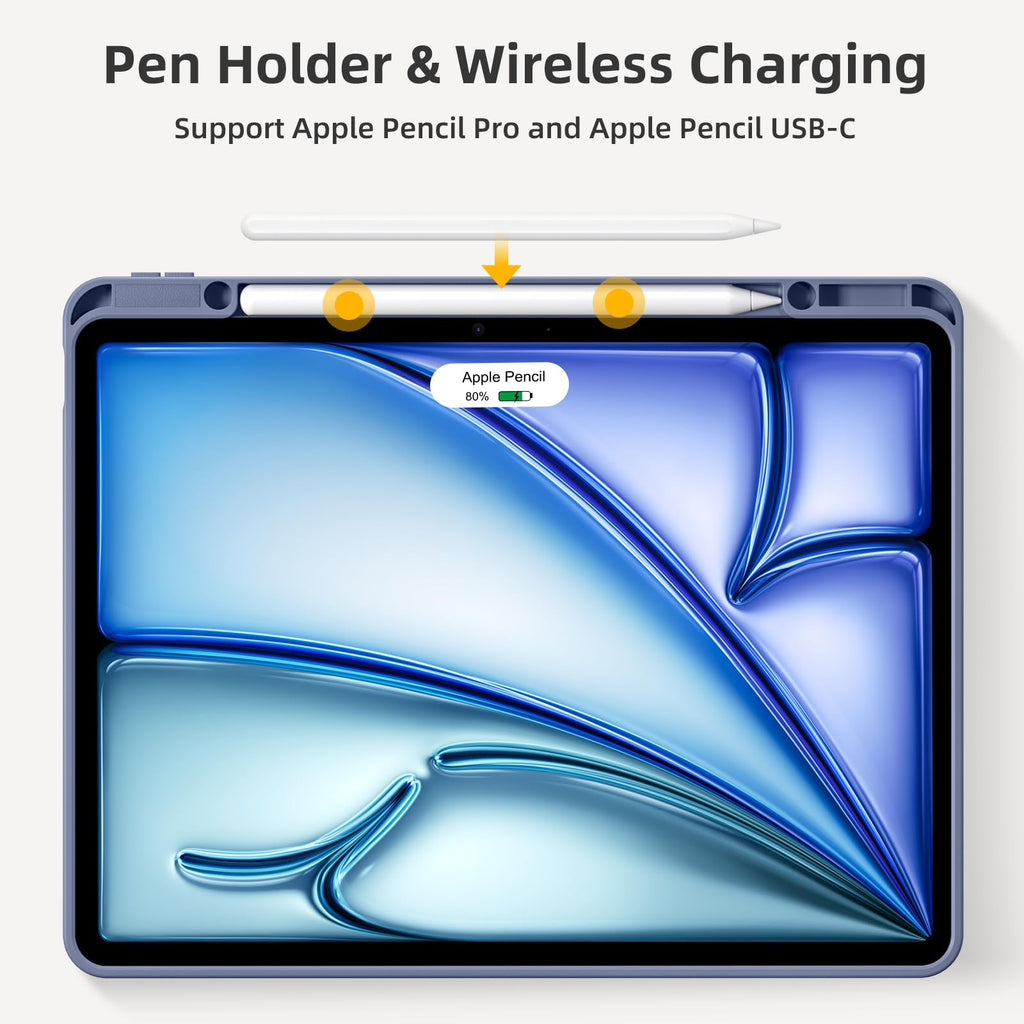 Akkerds Compatible for iPad Air 13 Inch Case (M4/M3/M2) 2026/2025/2024 with Pencil Holder, Trifold Stand Protective Cover/Soft TPU Back for iPad Air 13 Case, Supports Touch ID, Auto Wake/Sleep, Black
