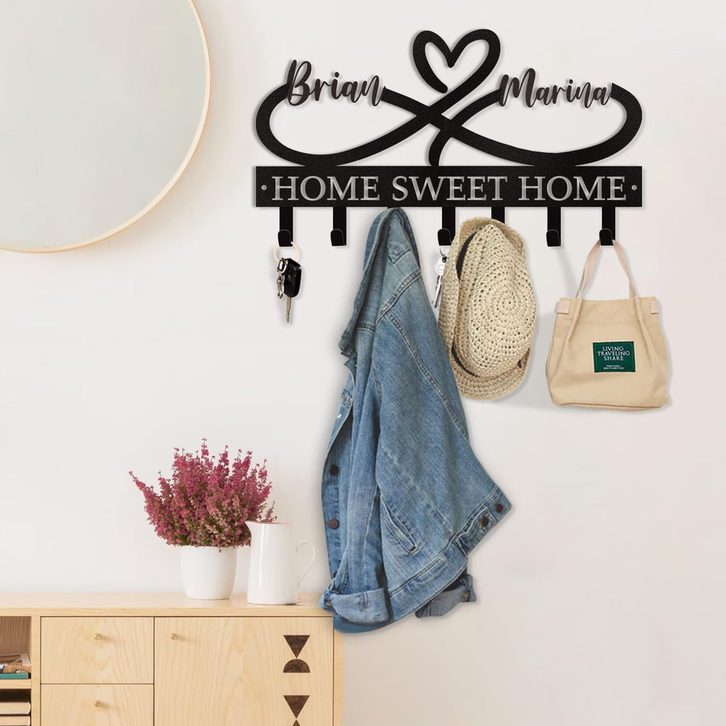 Dyoart Personalized Couple's Name Key Rack, Wall Mounted Metal Key Holder for Housewarming Gifts,ignent Bedding