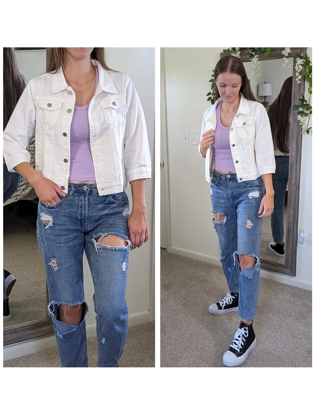 Locachy Womens 3/4 Sleeve Short Denim Jacket Lapel Button Down Cropped Trucker Jean Jackets Coats