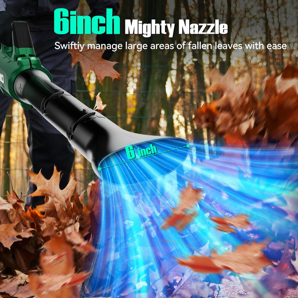 KIMO Leaf Blower Cordless with Battery and Charger, 540CFM/220MPH, Precision Adjustment Handle, 3Speeds w/ Visual Panel, Lightweight, 2 Extended Tube, 2* 2.0 Battery Powered Leaf Blowers for Lawn Care