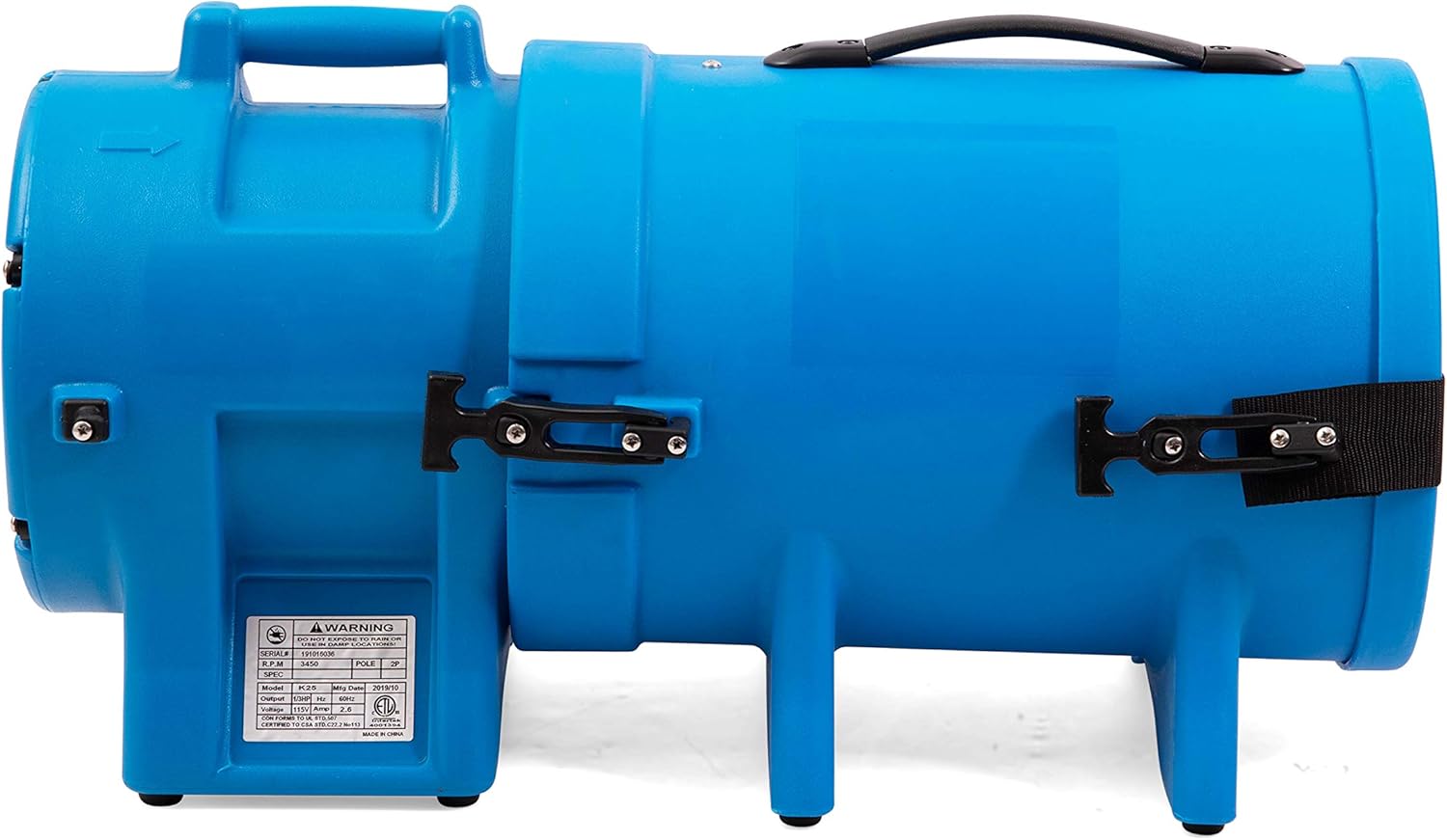 MOUNTO 8inch 1/3hp High Pressure Axial Blower Fan for Ventilation w/ 25ft Hoses and Canister