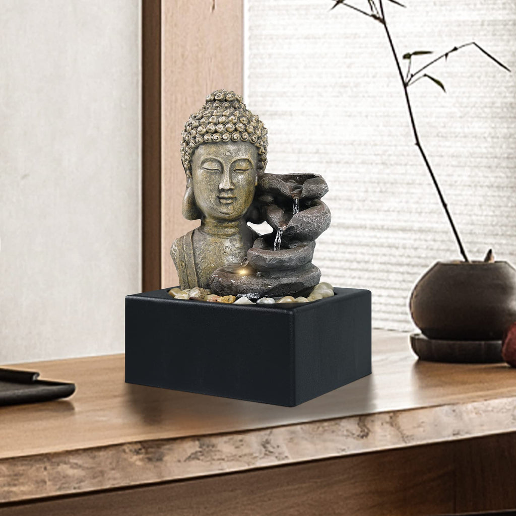 Ferrisland Tabletop Water Fountain, Zen Meditation Indoor Waterfall Fountain, Heart Shape Decoration with LED Light for Home Office Bedroom Relaxation Decor, Gift Ideas