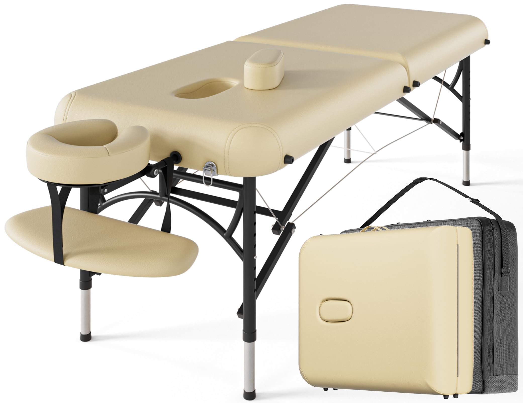 CLORIS 84" Professional Massage Table Portable Reinforced Wooden Leg 2 Folding Lightweight Spa Salon Tattoo Massage Bed Height Adjustable Hold Up to 1100LBS with Carrying Bag Black