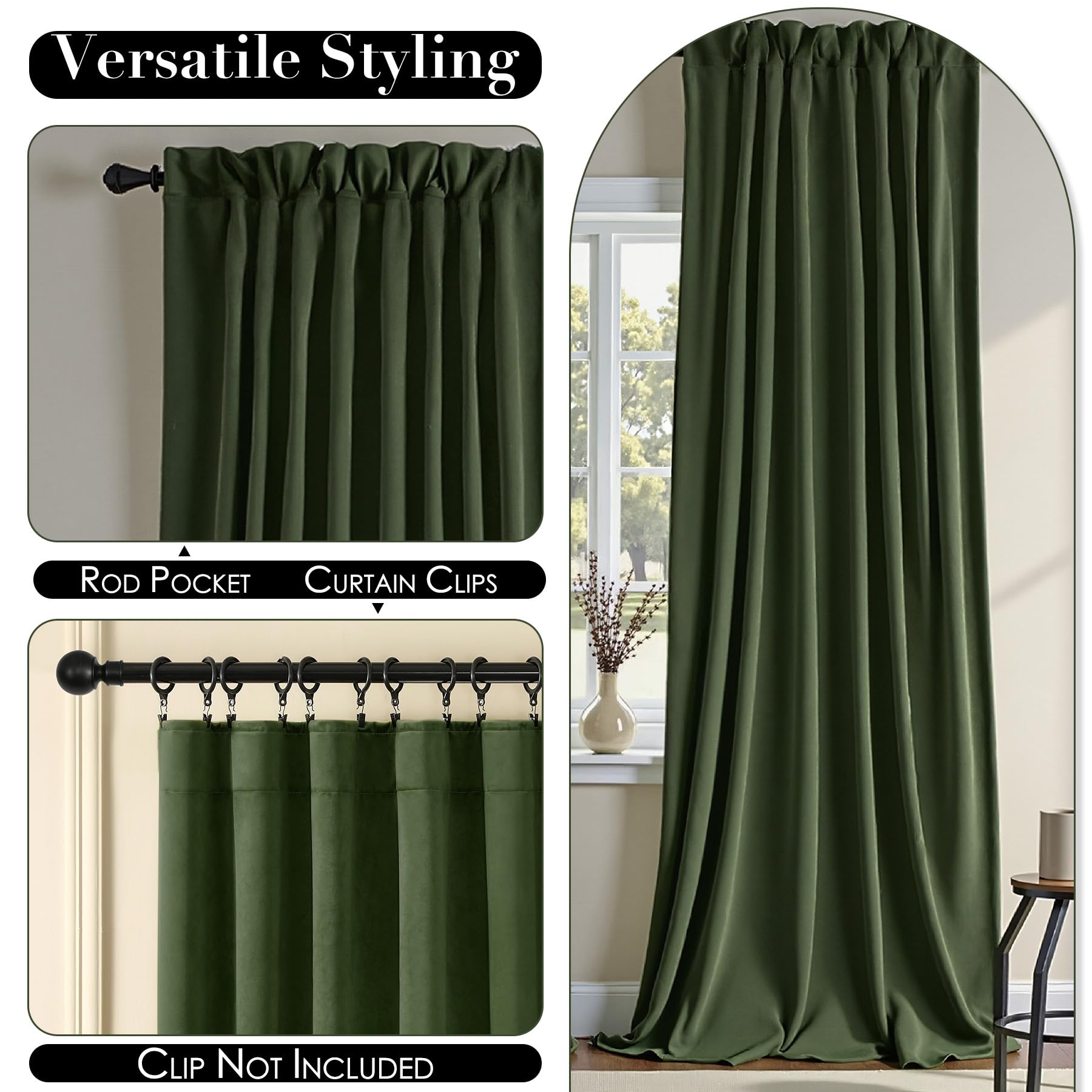 Nemia Dark Green Velvet Curtains Thermal Insulated Blackout Curtain for Bedroom Window Living Room Darkening Luxury Vintage 63 Inches Long Heavy Drapes Panels Rod Pocket Set of 2
