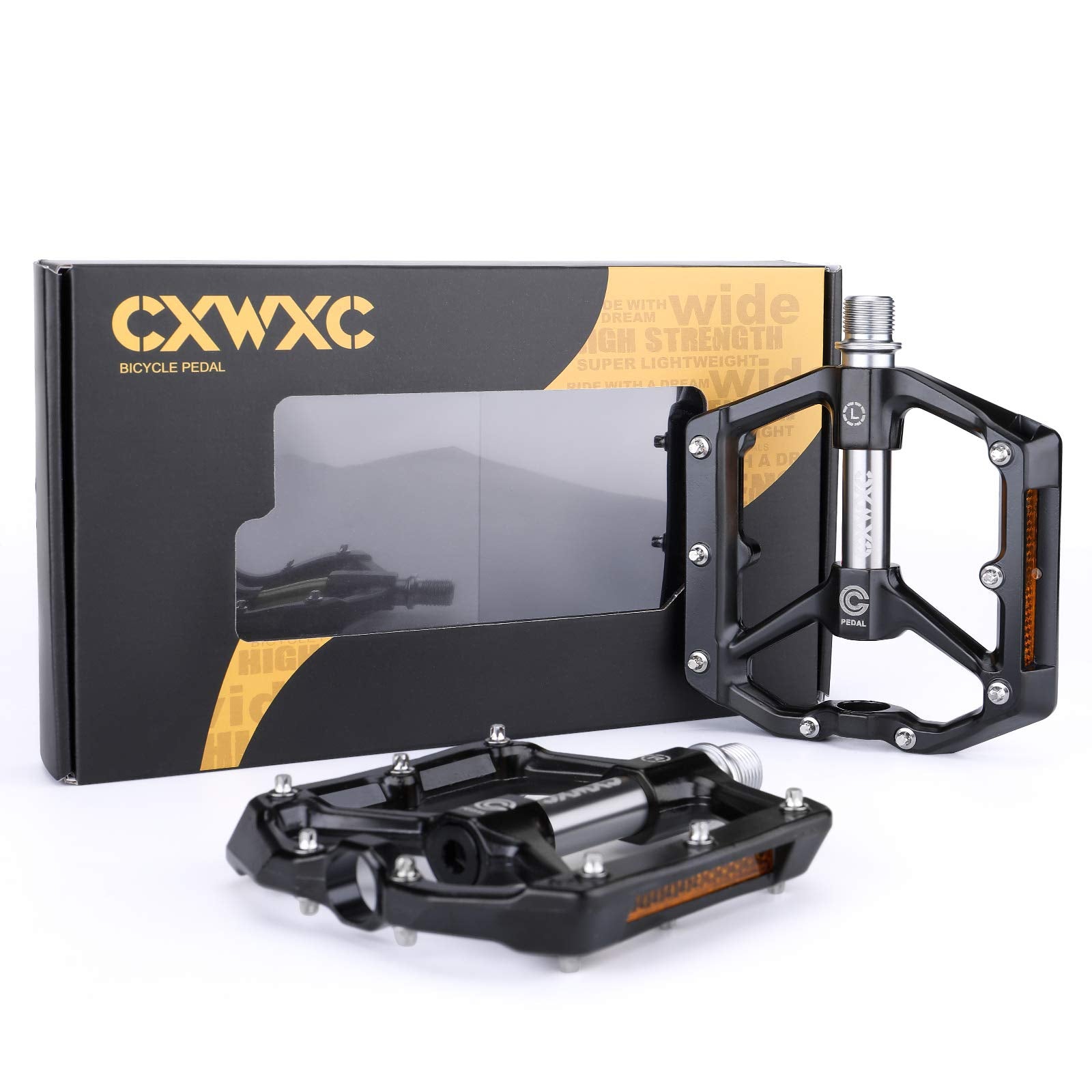 CXWXC Road/MTB Bike Pedals - Aluminum Alloy Bicycle Pedals - Mountain Bike Pedal with Removable Anti-Skid Nails