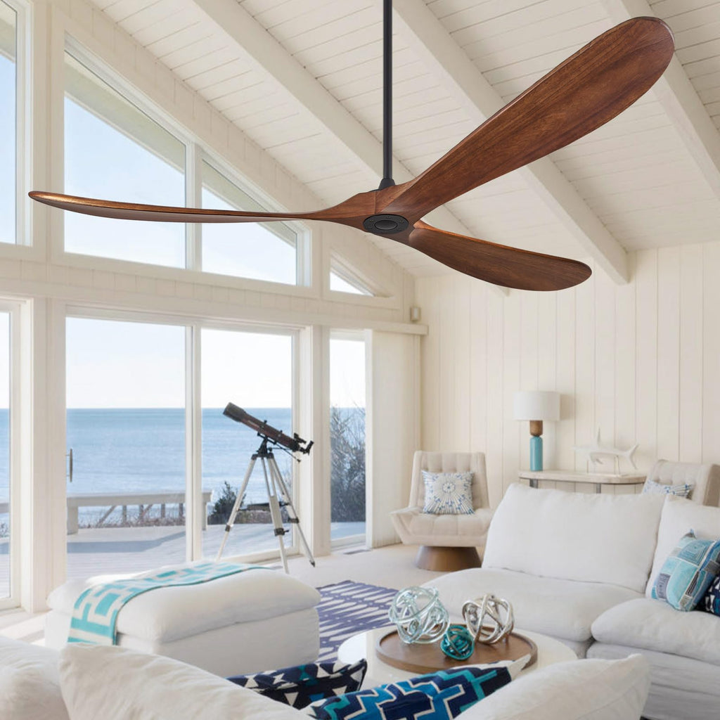 ABZ Ceiling Fans without Lights - 52 Inch Modern Ceiling Fans no Lights with Remote Control, Black 3 Blade Solid Wood Indoor Outdoor Ceiling Fans for Patios Living Room Bedroom