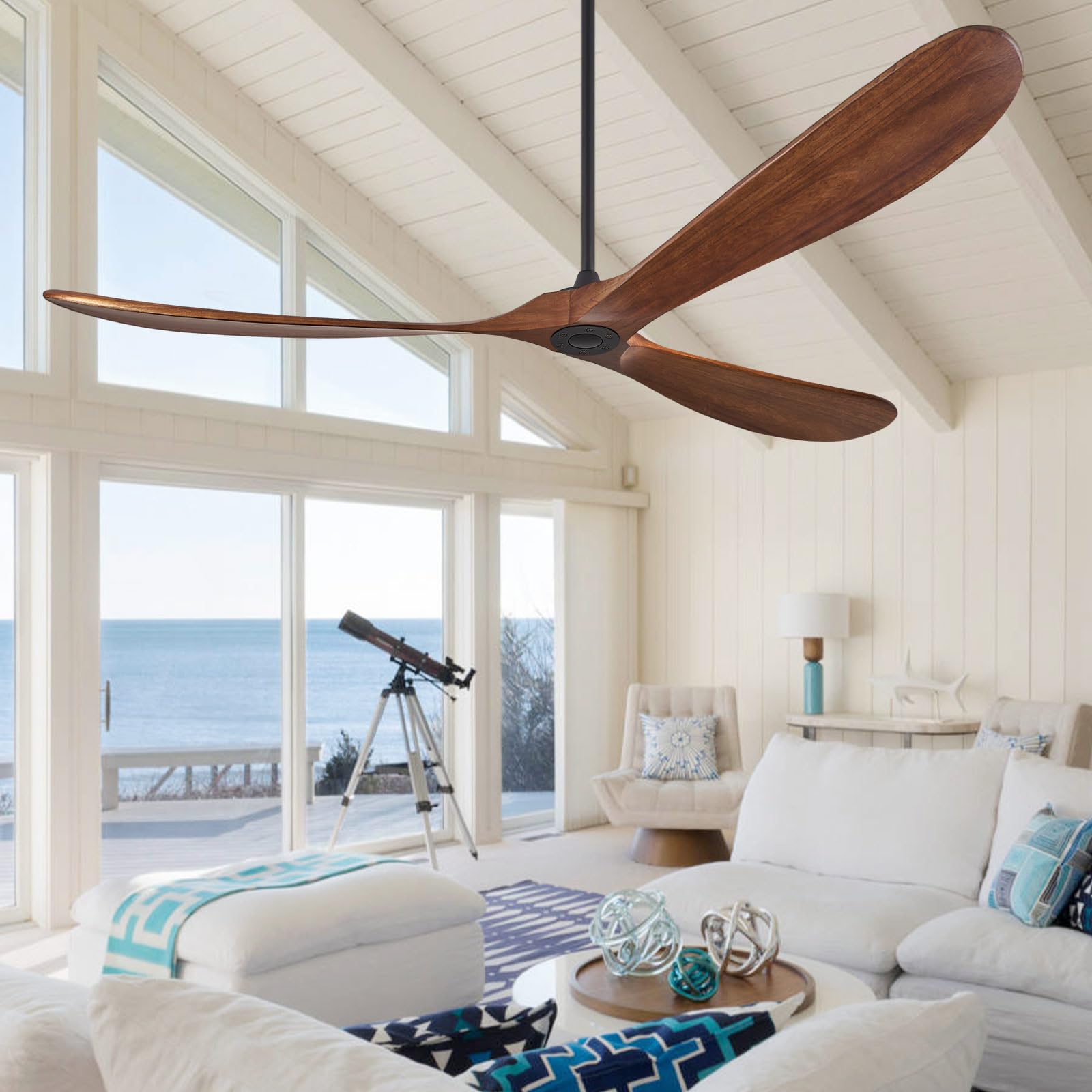 ABZ Ceiling Fans without Lights - 52 Inch Modern Ceiling Fans no Lights with Remote Control, Black 3 Blade Solid Wood Indoor Outdoor Ceiling Fans for Patios Living Room Bedroom