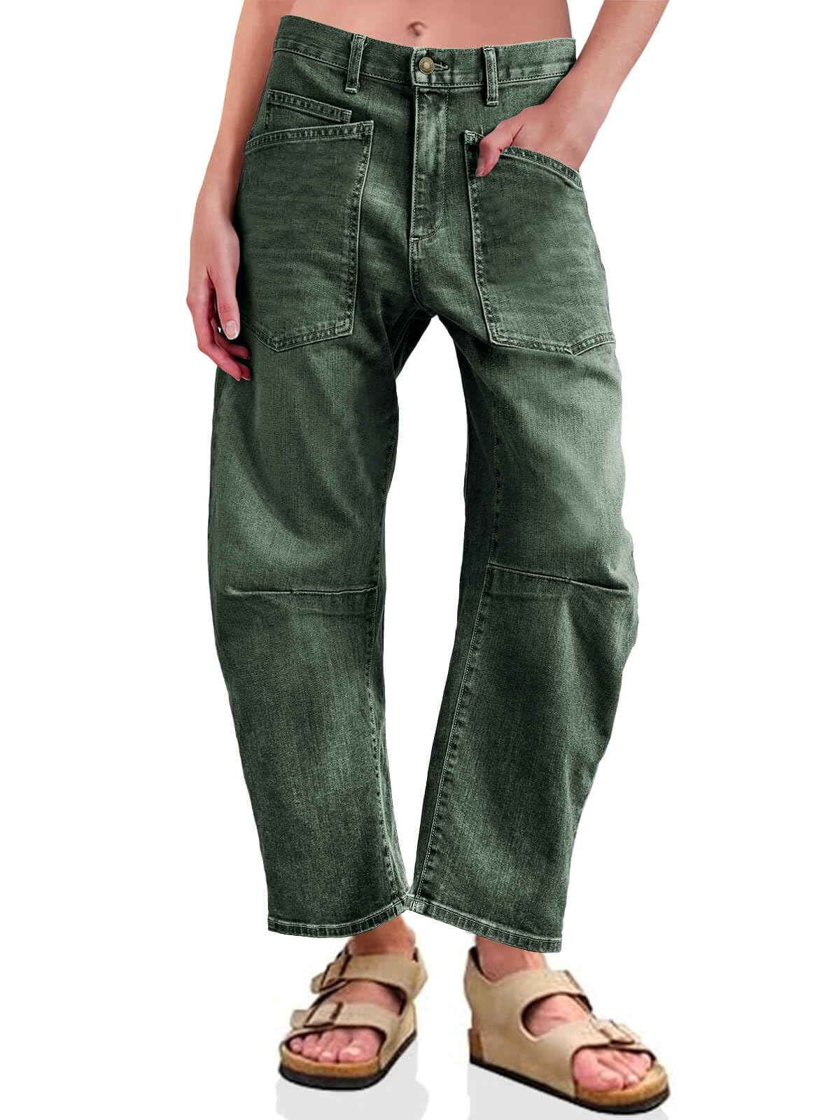 PLNOTME Womens Barrel Jeans High Waisted Baggy Boyfriend Wide Leg Denim Pants with Pockets