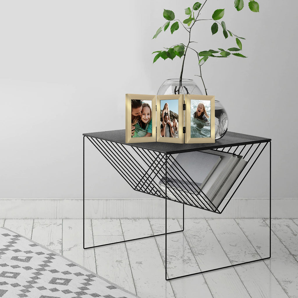 Americanflat Hinged 4x6 Picture Frame with Shatter-Resistant Glass - Double Picture Frames with Engineered Wood - Signature Collection - Photo Frame for Tabletop Display - Black
