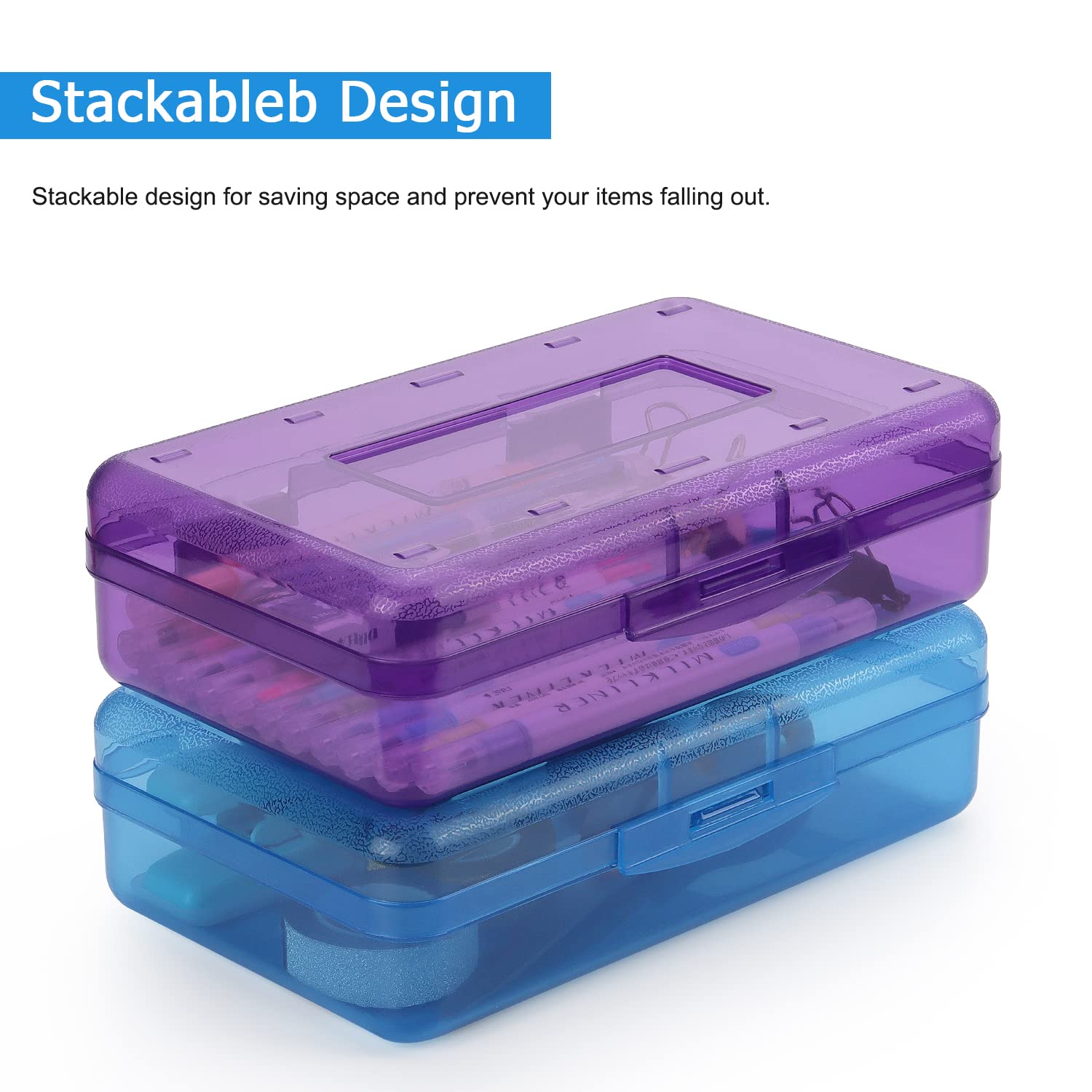 Tamaki 1 Pack Plastic Pencil Box Large Capacity Pencil Boxes Clear Boxes with Snap-tight Lid Stackable Design and Stylish Office Supplies Storage Organizer Box, Black