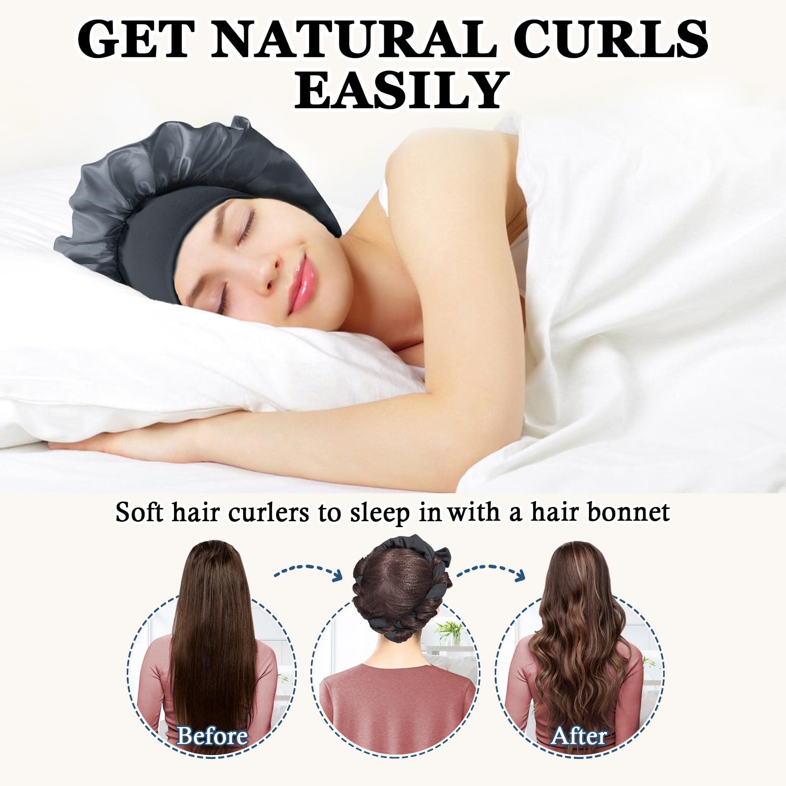 Gwabee Heatless Curls Overnight Hair Curler, 70" Soft Hair Curlers to Sleep In No Heat Curls Overnight, 9 PCS No Heat Curlers Set for Women - Blue