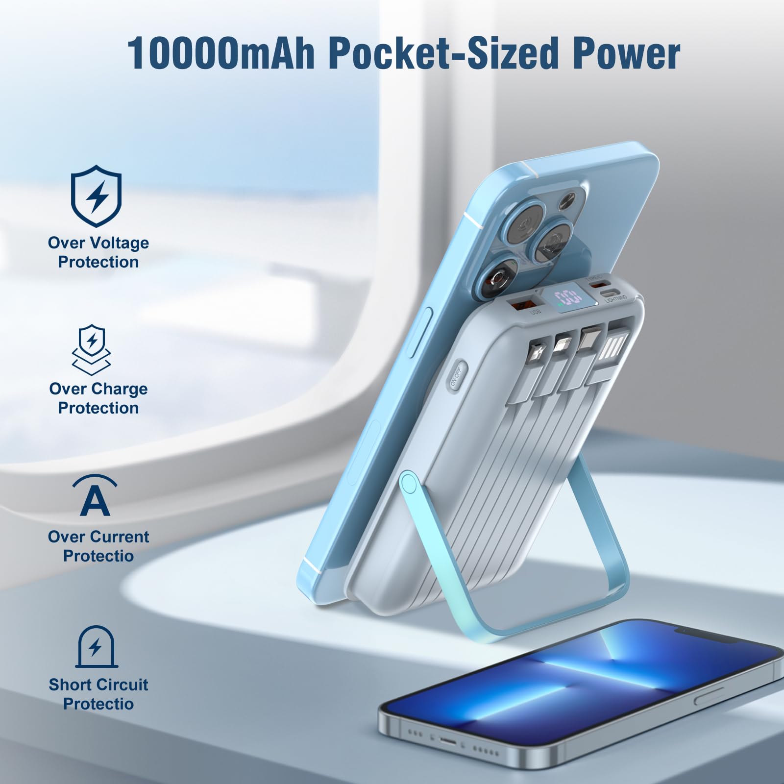 for Magsafe Battery Pack,10000mAh Magnetic Power Bank 22.5W PD Fast Charging with LED Display,Wireless Portable Charger with Built-in Cables and Stand for iPhone 17/16/15/14/13/12/Pro/Pro Max