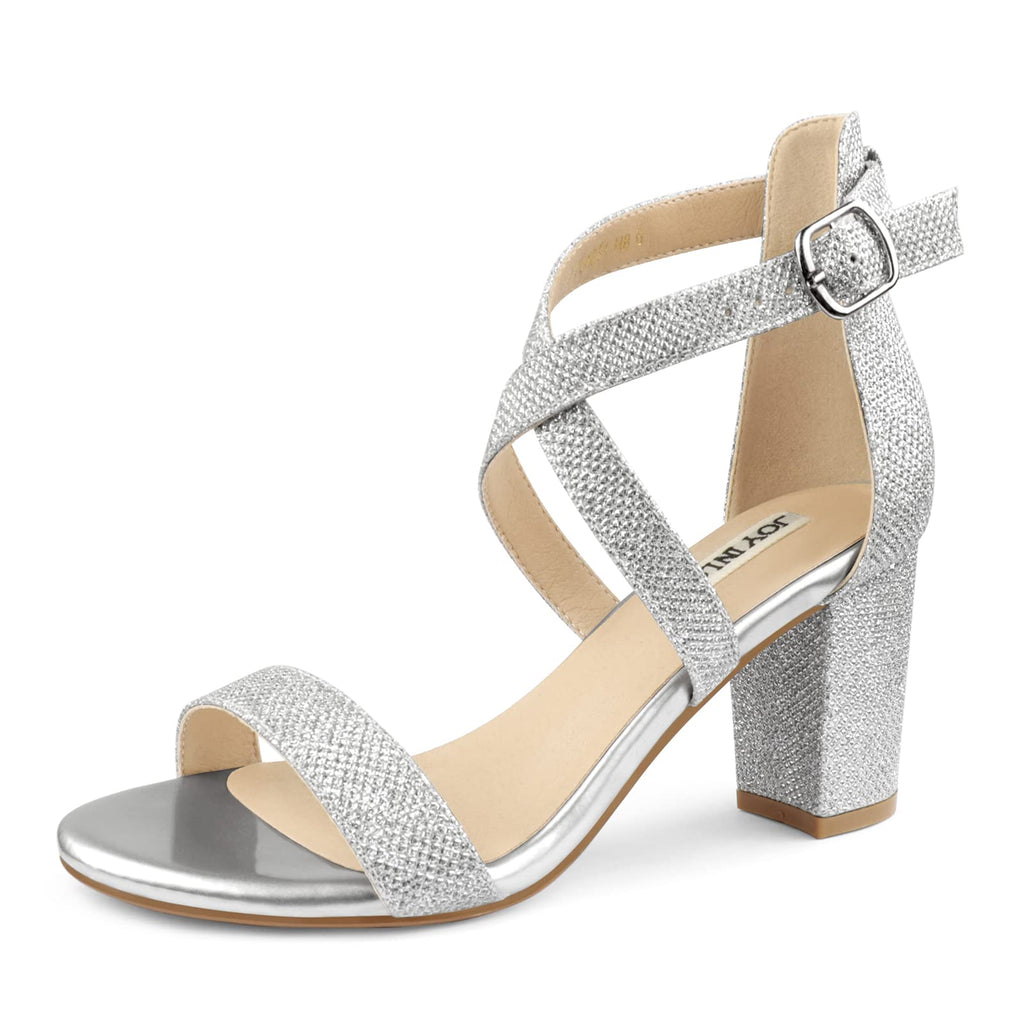 JOY IN LOVE Women's Chunky Block Heels 3 Inch Ankle Strap Low Heel Sandals