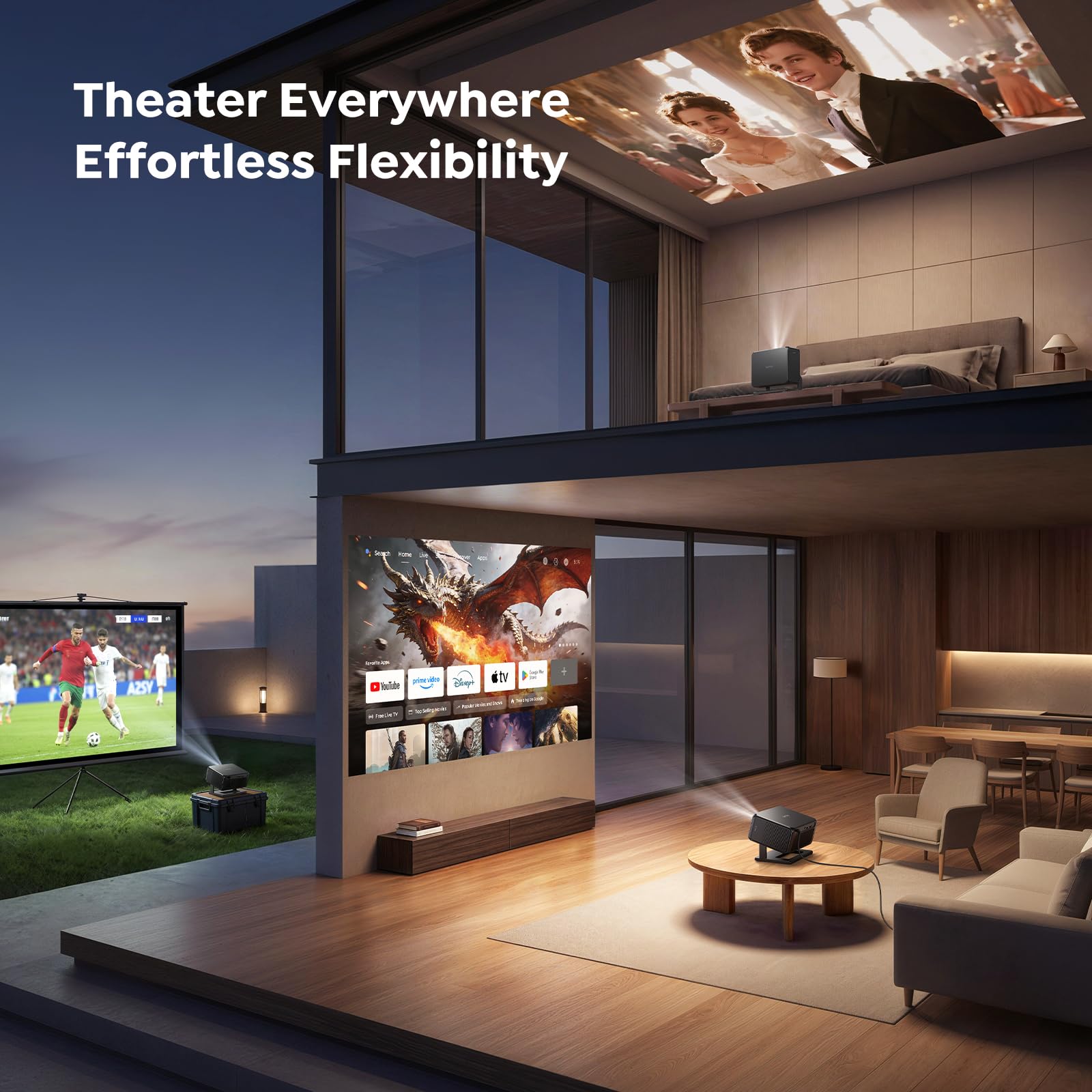 Smart Projector 4K【Bundled with Google TV Stick】Short Throw Mini Projectors, Portable Projecteur with Auto Focus & Keystone| Compatible with Netflix, Movie Projector WiFi6 & Bluetooth 5.3 Home/Outdoor
