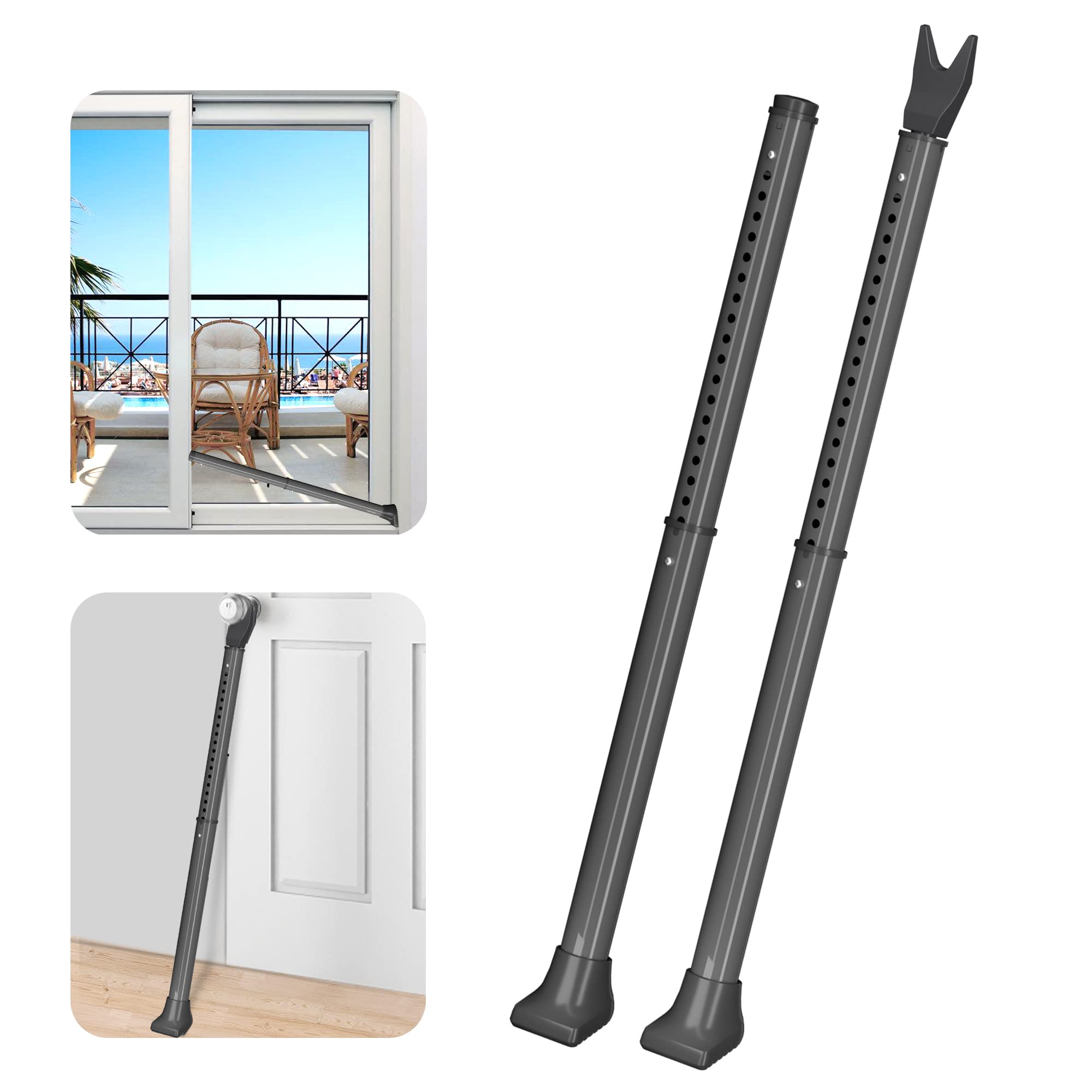 AceMining Upgraded Door Security Bar & Sliding Patio Bar, Heavy Duty Stoppers Adjustable Jammer for Home, Apartment, Travel (1 Pack,Grey)