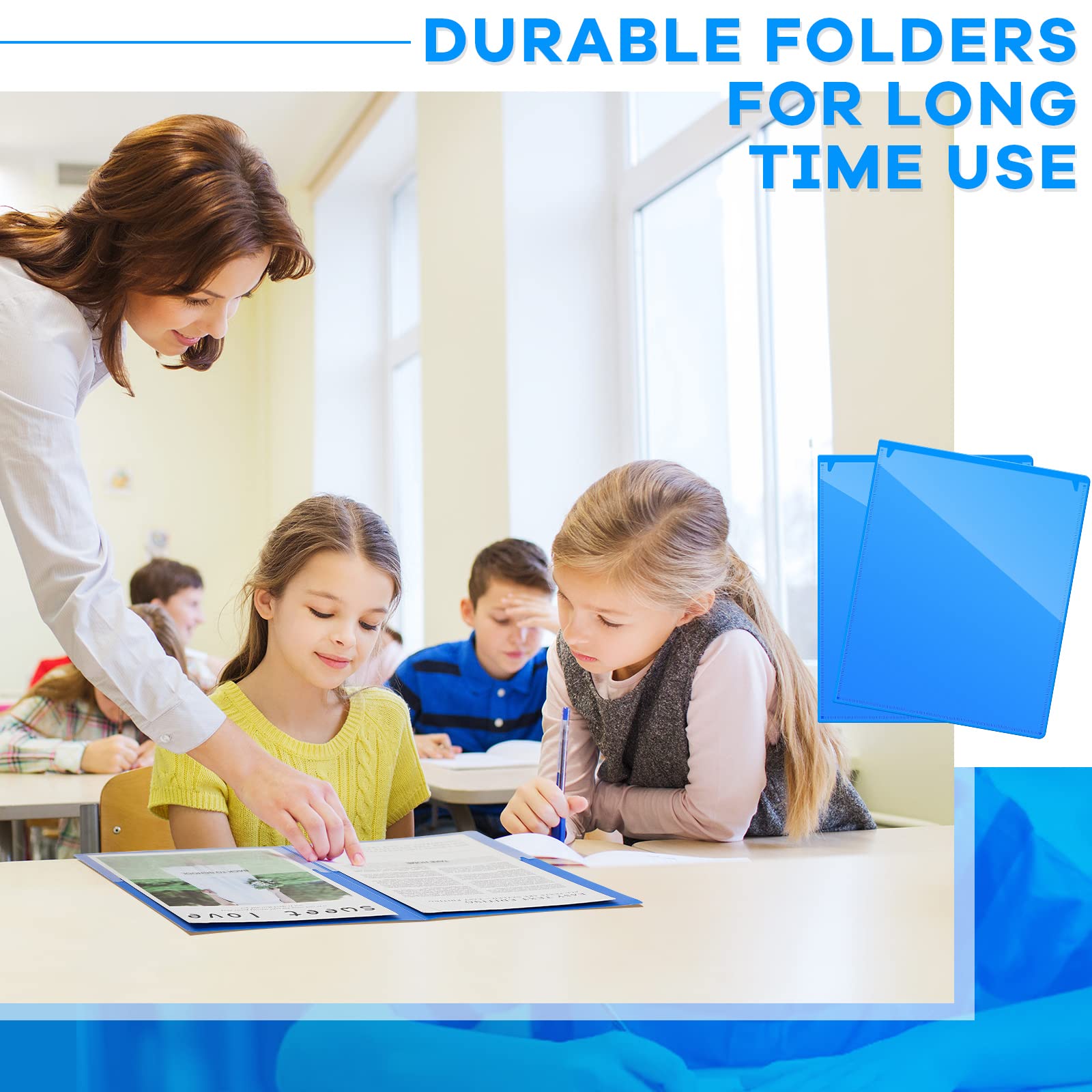 Henoyso 72 Pcs Plastic Take Home Folders with 2 Pockets Parent Teacher Classroom Communication Homework Folder for Students Parent Teacher Connect (Blue)