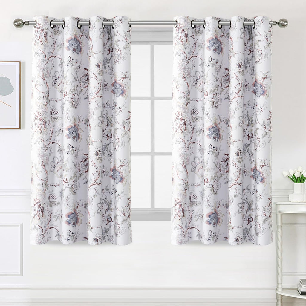 H.VERSAILTEX Blackout Curtains 63 Inch Length 2 Panels Set Floral Print Curtain Drapes for Living Room Thermal Insulated Grommet Window Curtains for Bedroom - Traditional Floral in Antique Green