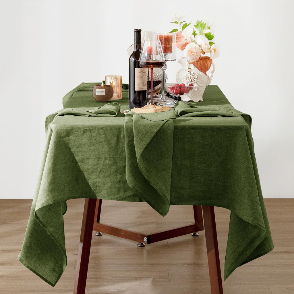 Talasily Linen Tablecloth 100% Pure Linen Table Cloth 60x84 Inches Rectangle Tablecloths Washable Cloths for Kitchen, Dining, Buffet Parties, Holidays, Picnic, Weddings and Restaurants-Caramel
