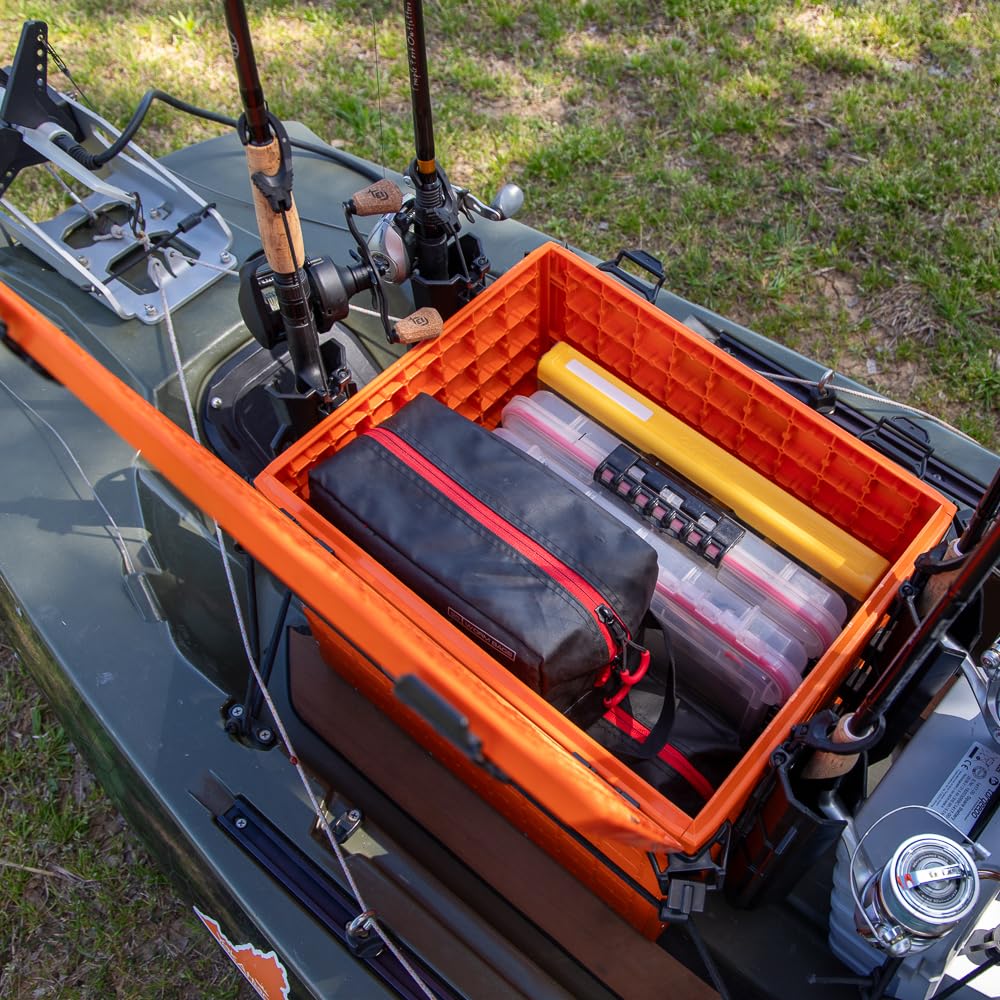 YakAttack BlackPak Pro 13" x 13" Fishing Crate with 3 Rod Holders - Battleship Grey | Compact Tackle Storage Box & Gear Organizer for Kayaks | Lightweight, Durable & Customizable Marine Accessory