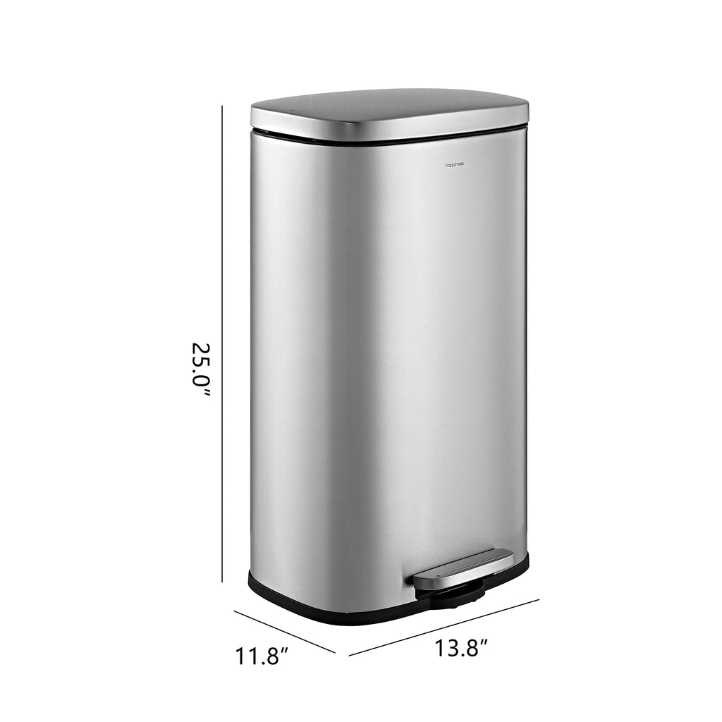 happimess HPM1011B Curtis 8-Gallon Step-Open Trash Can with Soft-Close Lid, Modern, Minimalistic, Fingerprint Proof for Home, Kitchen, Laundry Room, Office, Bedroom, Bathroom, Black