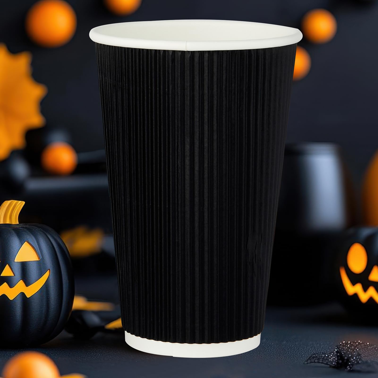 JollyPack 60 Pack 12 oz Paper Coffee Cups, Black Disposable Beverage Cups with Insulated Ripple Wall for Coffee, Tea, and Hot Chocolate