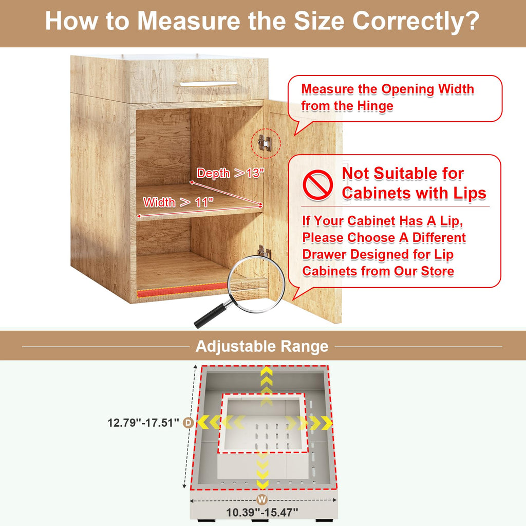 Pull out Cabinet Organizer,Width (11"-16") and Depth (17"-24") Expandable With 3 Rails,No Drill Adjustable Slide out Drawers for Kitchen,Pantry,Adhesive Roll out Shelves,for Cabinets without Lip,Black