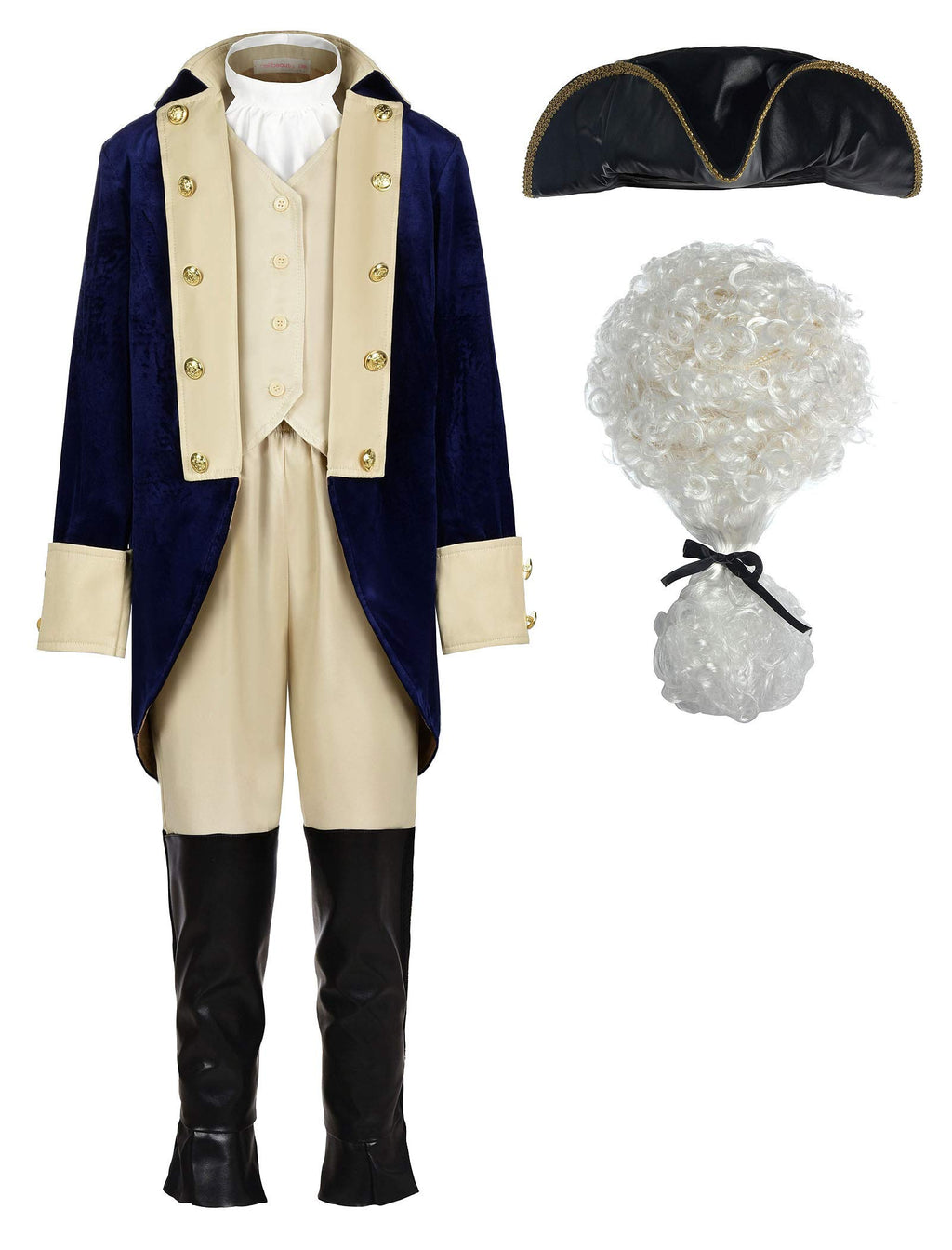 ReliBeauty Washington Costume Boys Hamilton American Colonial Uniform with Wig