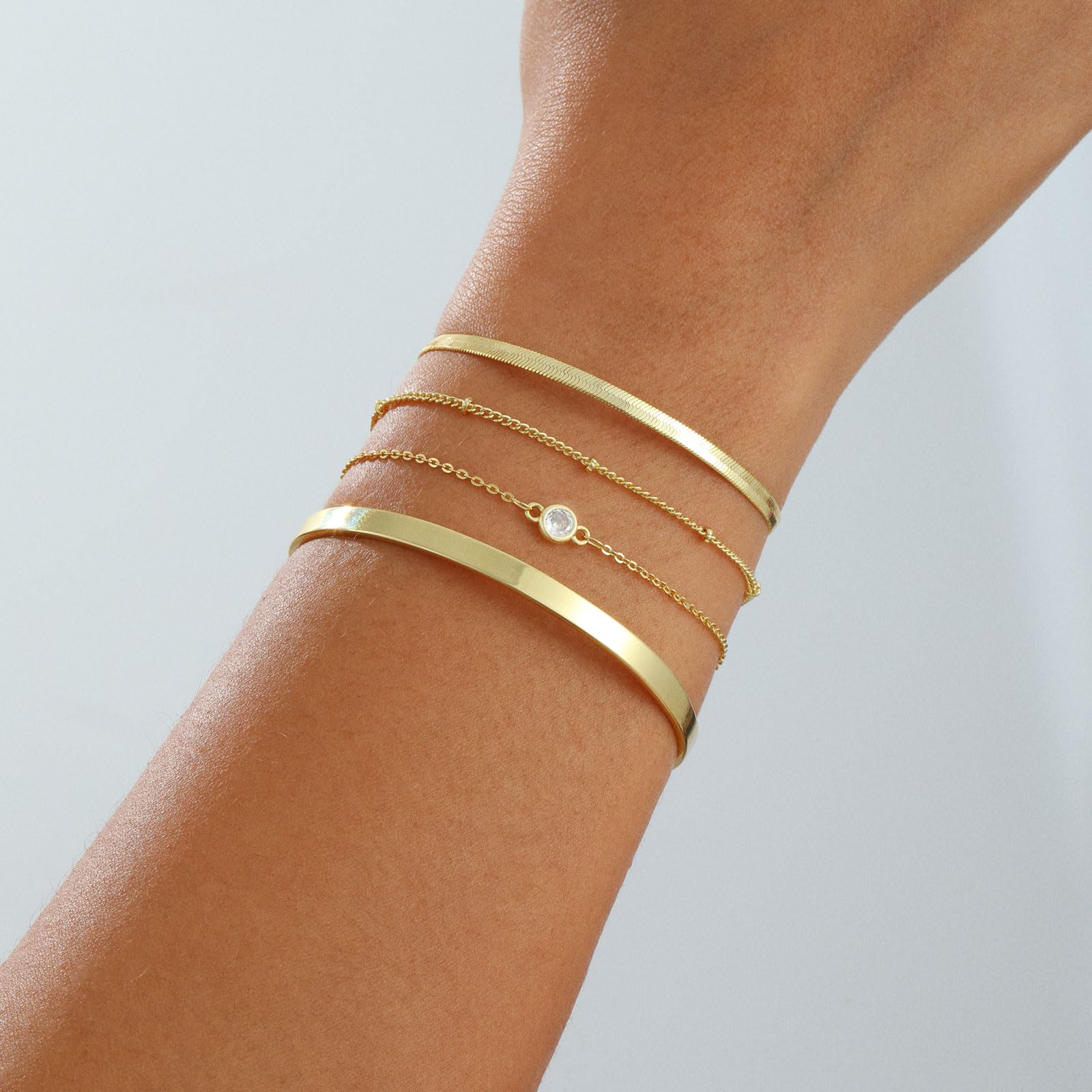 Coshilta Gold Bracelets for women 14K Gold Bangle Bracelet Stack - Adjustable Waterproof Trendy Bracelets Gold Filled Stacks Bangles Link Chain Gold Bracelet Non Tarnish for Women Jewelry Gifts