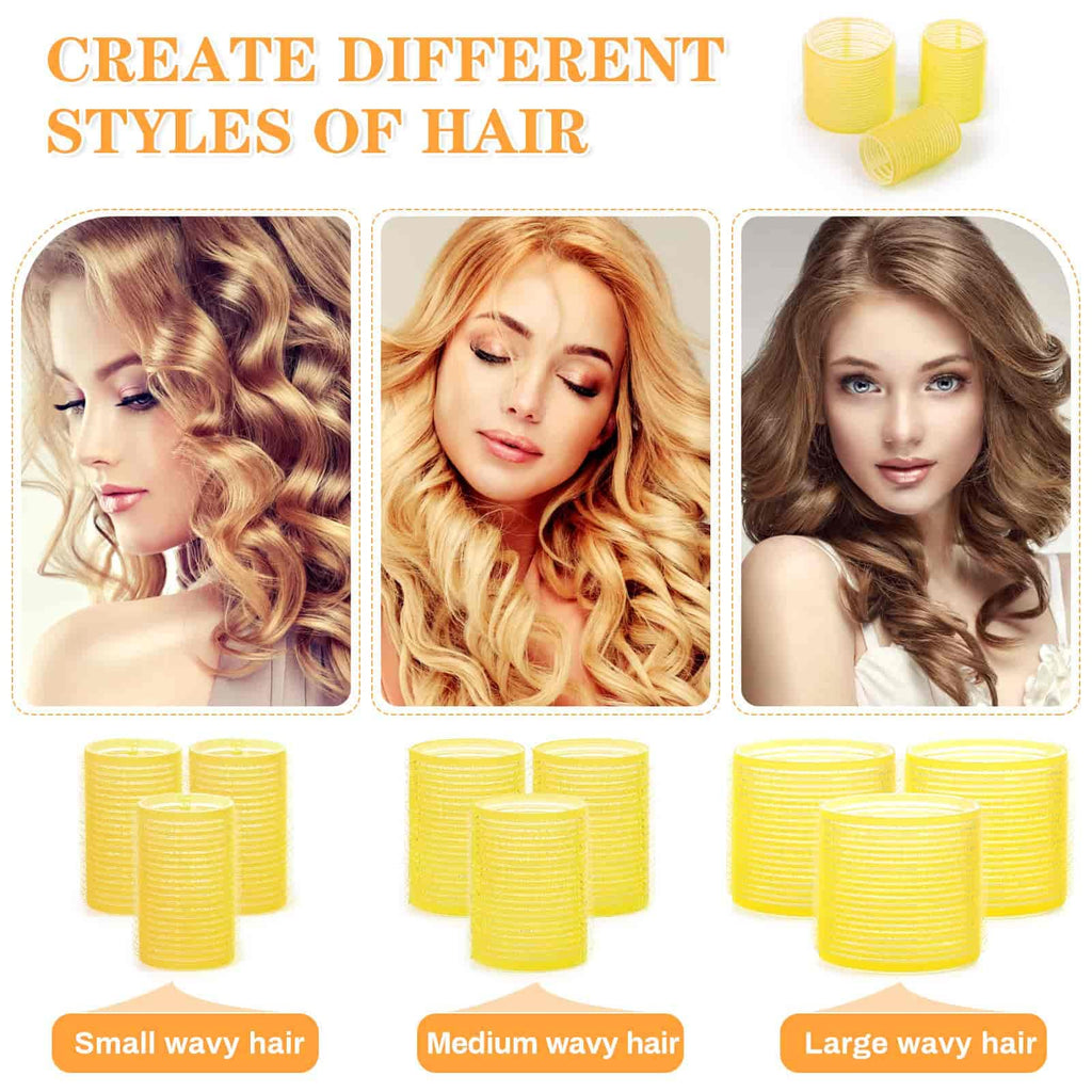 Self Grip Hair Rollers and Curlers Set - 24 Pieces with 3 Sizes (4 Jumbo, 4 Large, 4 Medium) and 12 Clips for Long, Short, Thick, Fine Hair Styling