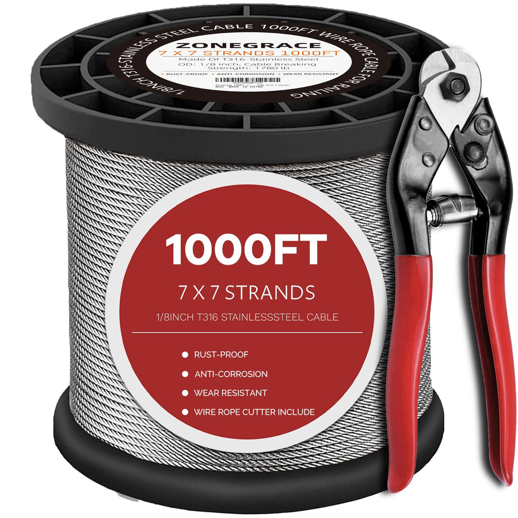 500FT 1/8 Stainless Steel Cable for Deck Cable Railing System,Premium T316 Aircraft Cable Kits,7x7 Strands Construction Braided Stainless Wire,1/8 inch Wire Rope Cable,DIY Balustrades