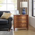 HULALA HOME Traditional Side Table with 3 Drawers, Tall Side Table with Curved Front Profle Desgin, Charging Station, Solid Wood Legs, Black