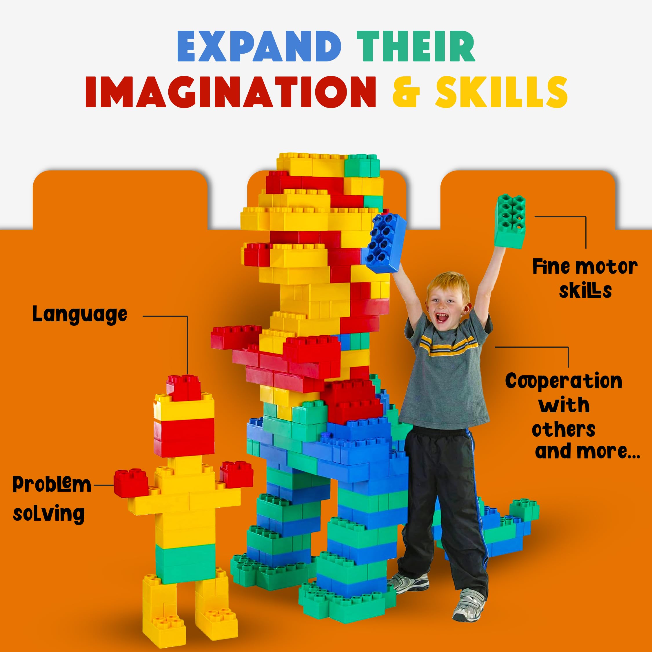 BiggoBlocks Large Building Blocks for Kids Ages 3-8 – 288 Piece Mega Set – Indoor & Outdoor STEM Toy for Boys & Girls