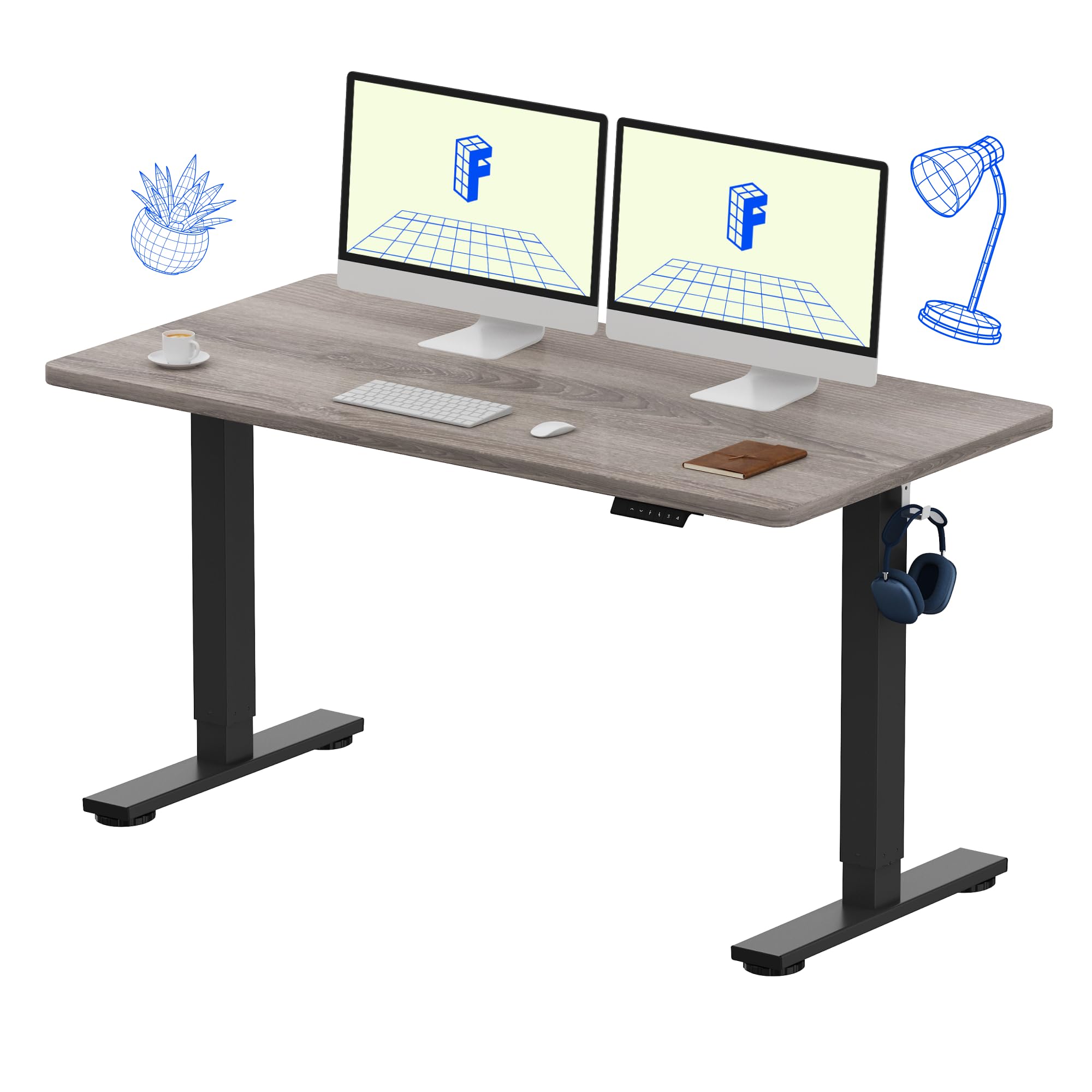 FLEXISPOT EN1 One-Piece Standing Desk, Electric Adjustable with 4 Memory Presets, 176 LBS Capacity, Stable & Quiet, Seamless Desktop for Home Office & Dual Monitors, 40"x24" Black