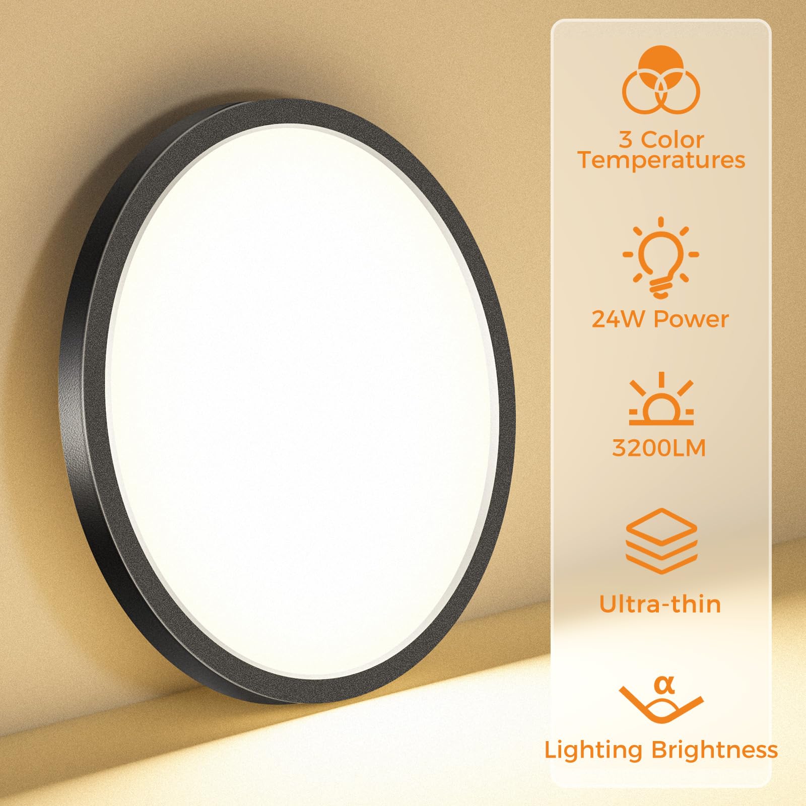 1PACK LED Flush Mount Ceiling Light Fixture, 3000K-4000K-6500K & 100W Equivalent Modern Kitchen Ceiling Lamp 15W 1500Lm 7.5 Inch Closet Round Surface for Bathroom Laundry Bedroom Hallway, Black