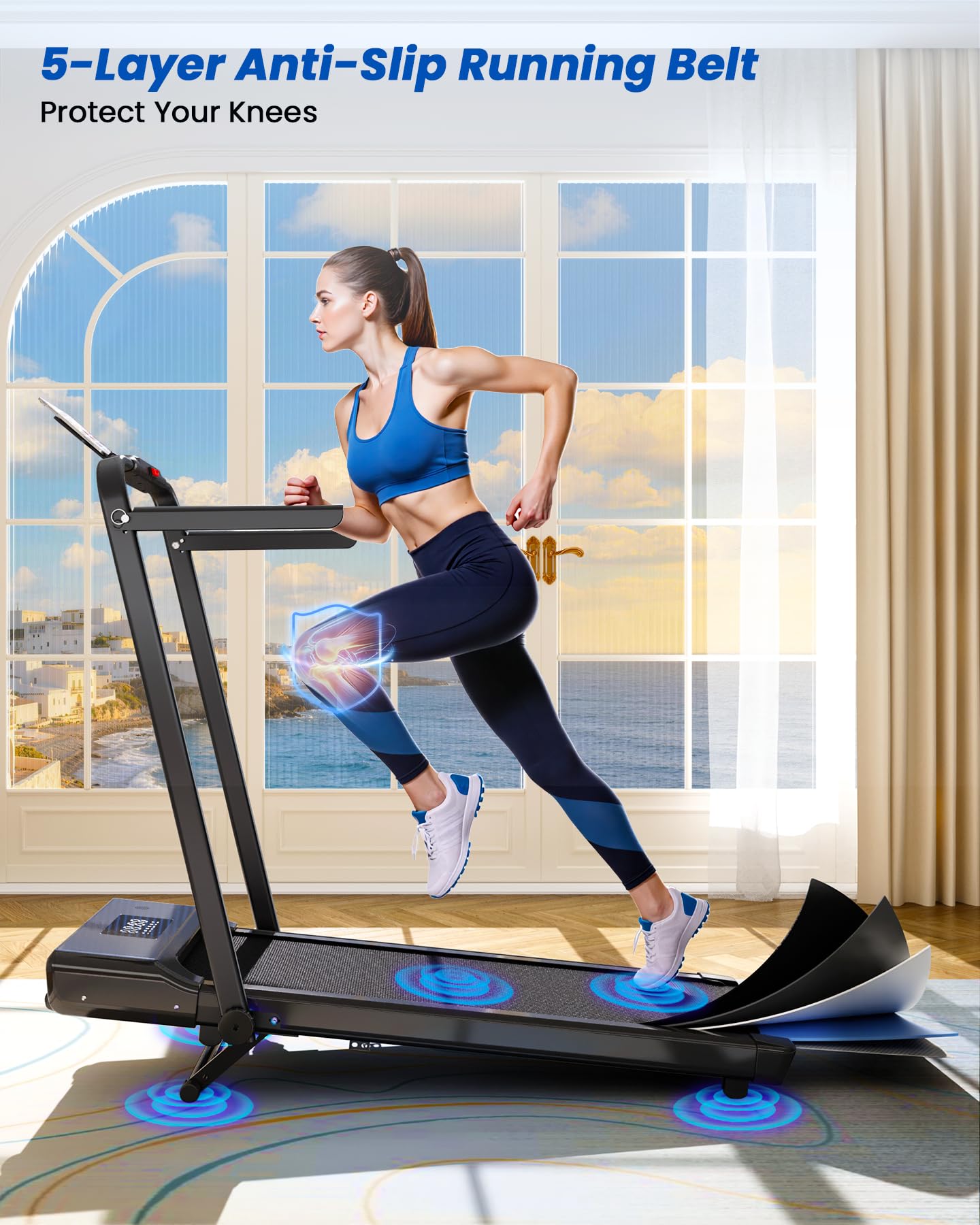 DeerRun Walking Pad Treadmill with Incline and Handle Bar, 4-in-1 Foldable Under Desk Treadmills for Home Small or Office, 300 lbs Capacity 3.0 HP Folding Portable Walking Pad with APP