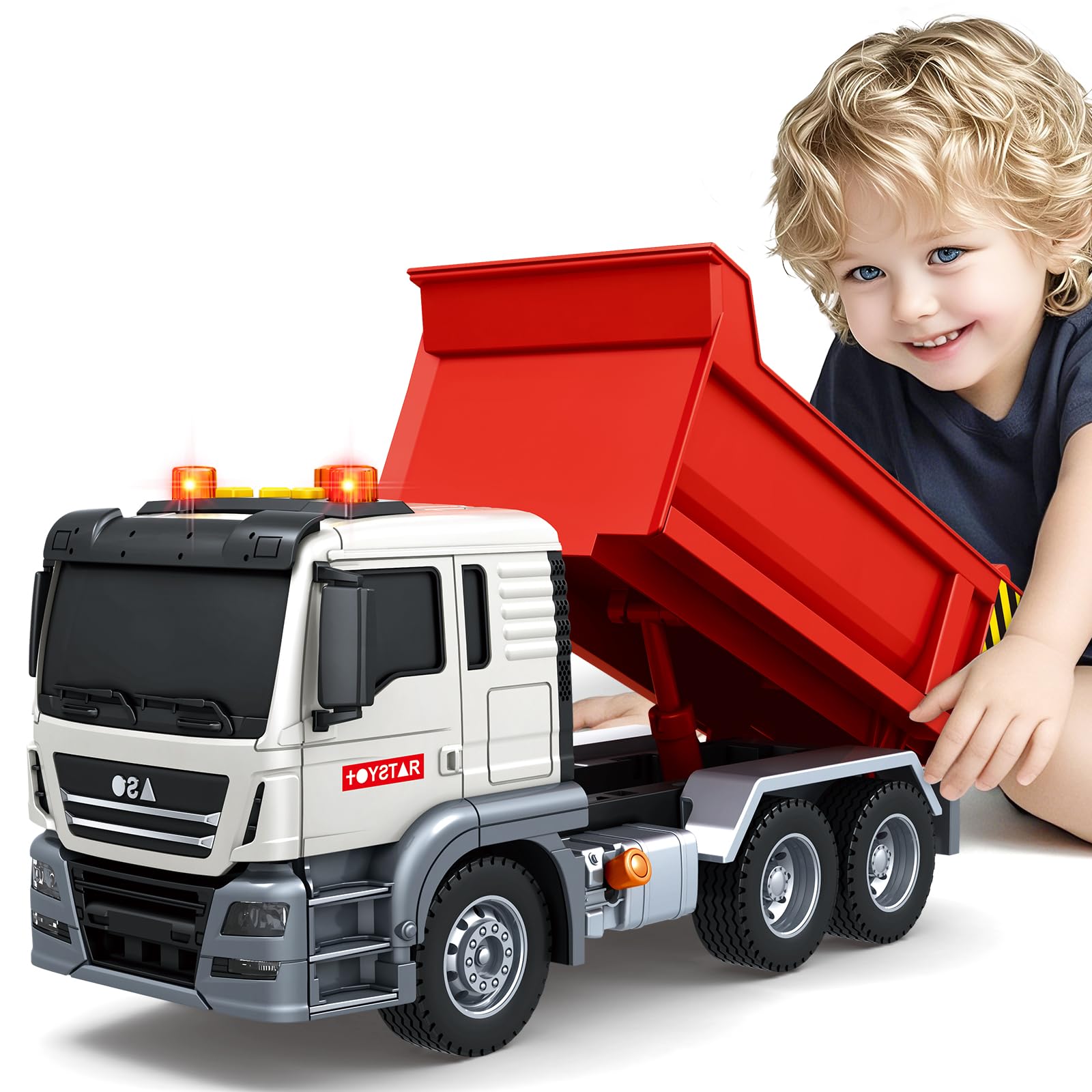 Bstoyder Kids Toys for 3 4 5 6 7 8 Years Old Boys, 15" Crane Truck Toy with Lights, Sounds, Toddler Friction Powered Truck Vehicle Toy for Boys Girls Birthday Gifts