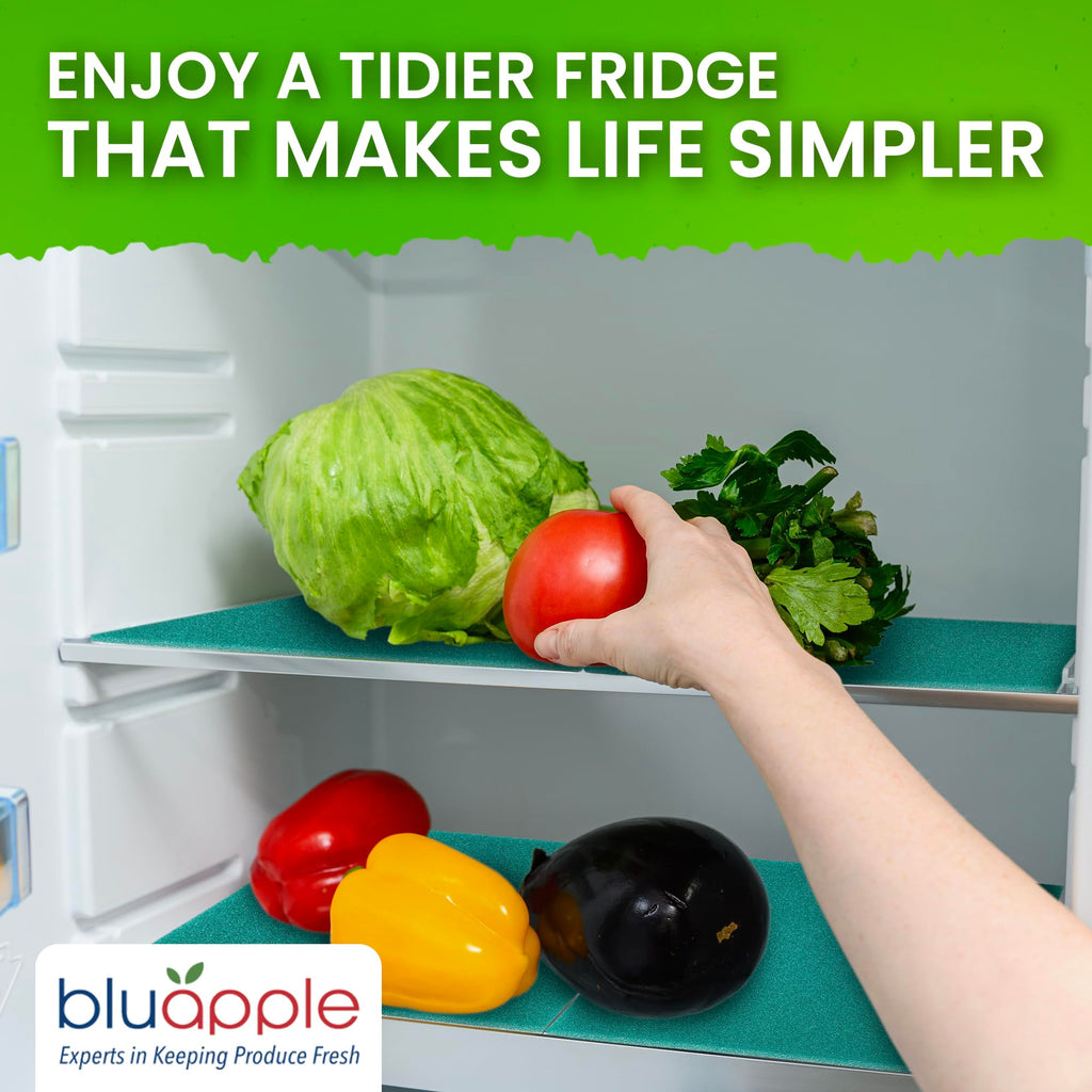 Bluapple FreshMats, Refrigerator Bin Liner, Fridge Drawer Mats, Crisper Life Extender Liner Keeps Produce Fresh Longer, Anti-Bruising, for Air Circulation, Washable & Reusable (4-Mats, 12x15, Black)