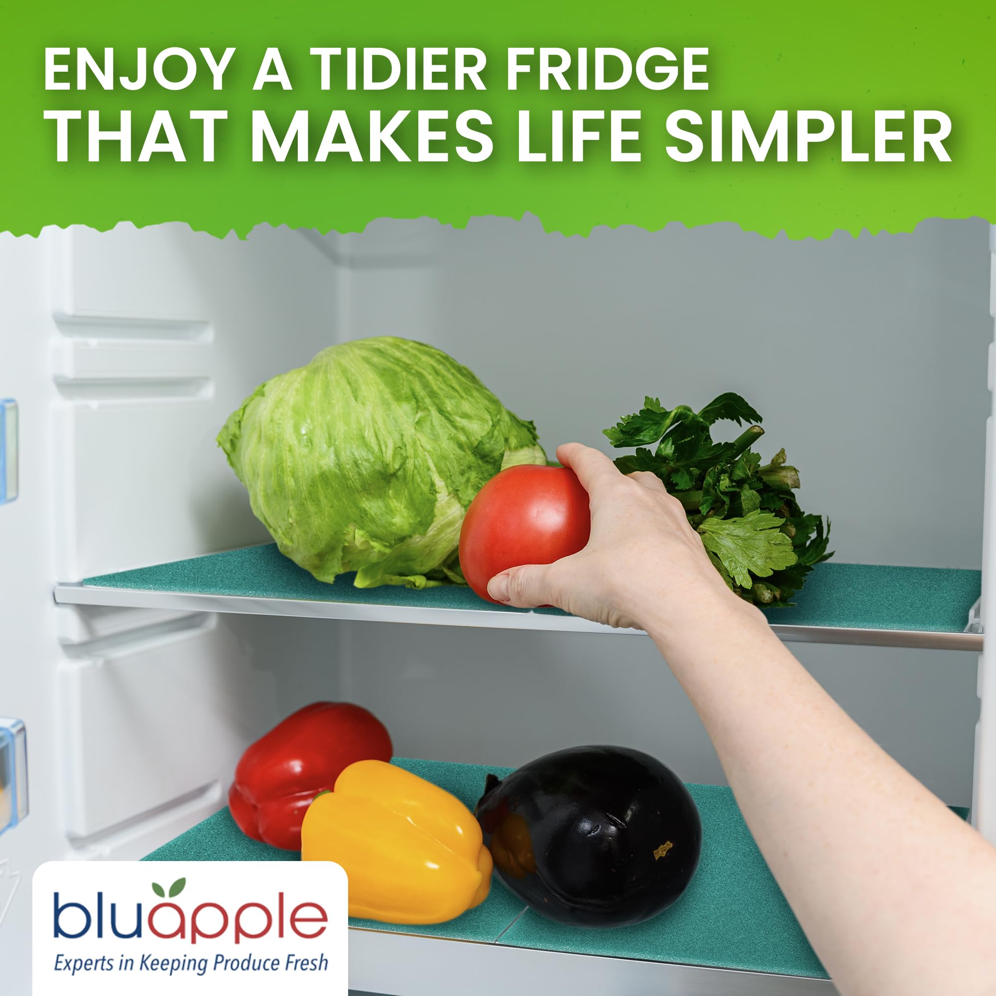 Bluapple FreshMats, Refrigerator Bin Liner, Fridge Drawer Mats, Crisper Life Extender Liner Keeps Produce Fresh Longer, Anti-Bruising, for Air Circulation, Washable & Reusable (4-Mats, 12x15, Black)