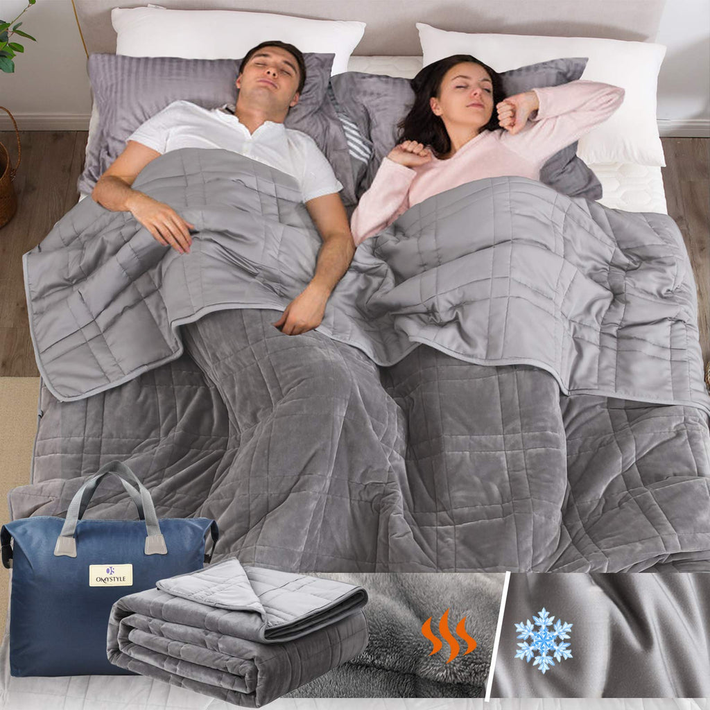 OMYSTYLE Reversible Weighted Blanket 48''x72'' 15lbs for Adults, Warm Short Plush and Cool Tencel Fabric Double-Sided Weighted Blanket for All Season Use - Carry Bag Included
