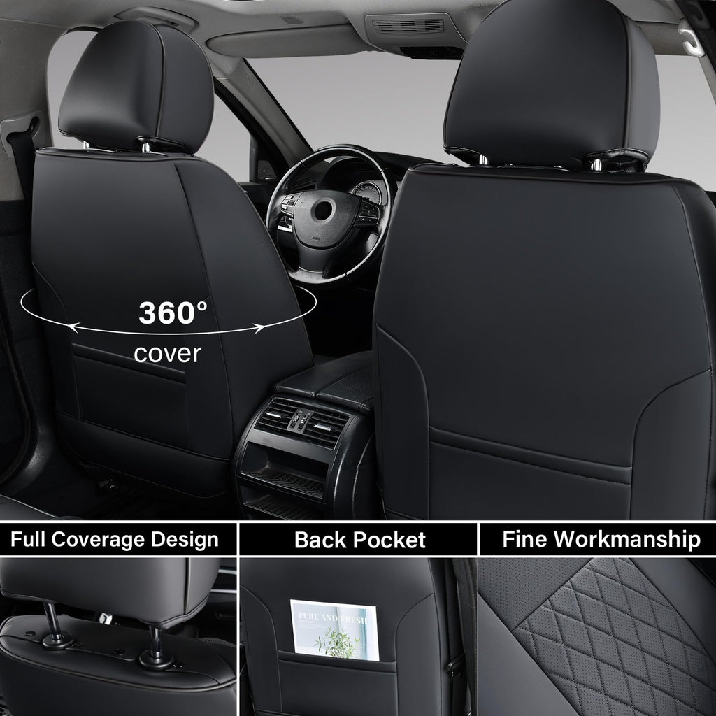 Coverado Tacoma Seat Covers, Car Seat Covers Front Seats, Leather Seat Covers for Cars Car Seat Protector Cushion Tacoma Accessories Custom Fit 2005-2023 Toyota Tacoma Double/Crew Cab(Black)