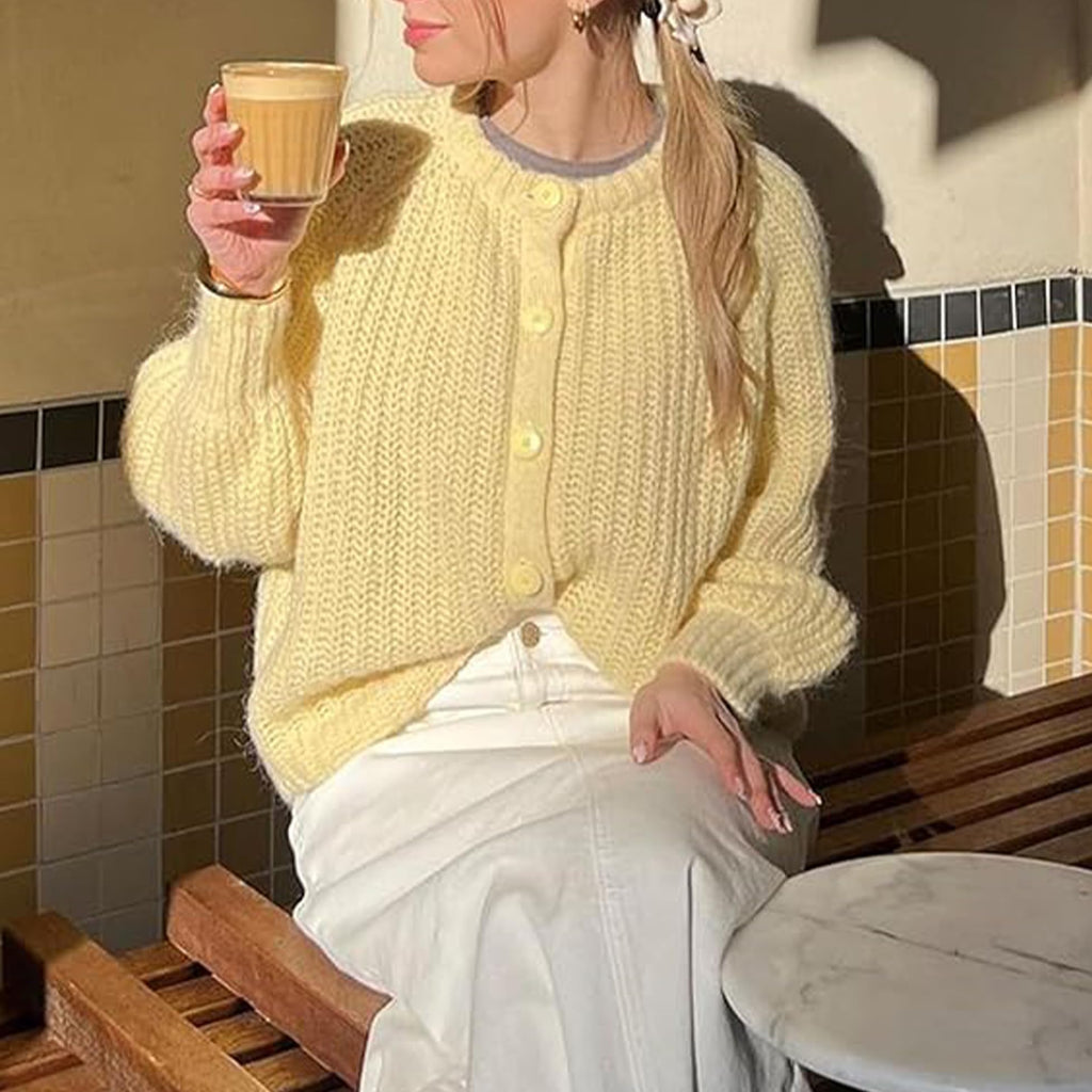 Hixiaohe Cardigan Sweater for Women Long Sleeve Button Y2K Chunky Knit Sweater Fall Casual Open Front Outwear Knitwear Coat