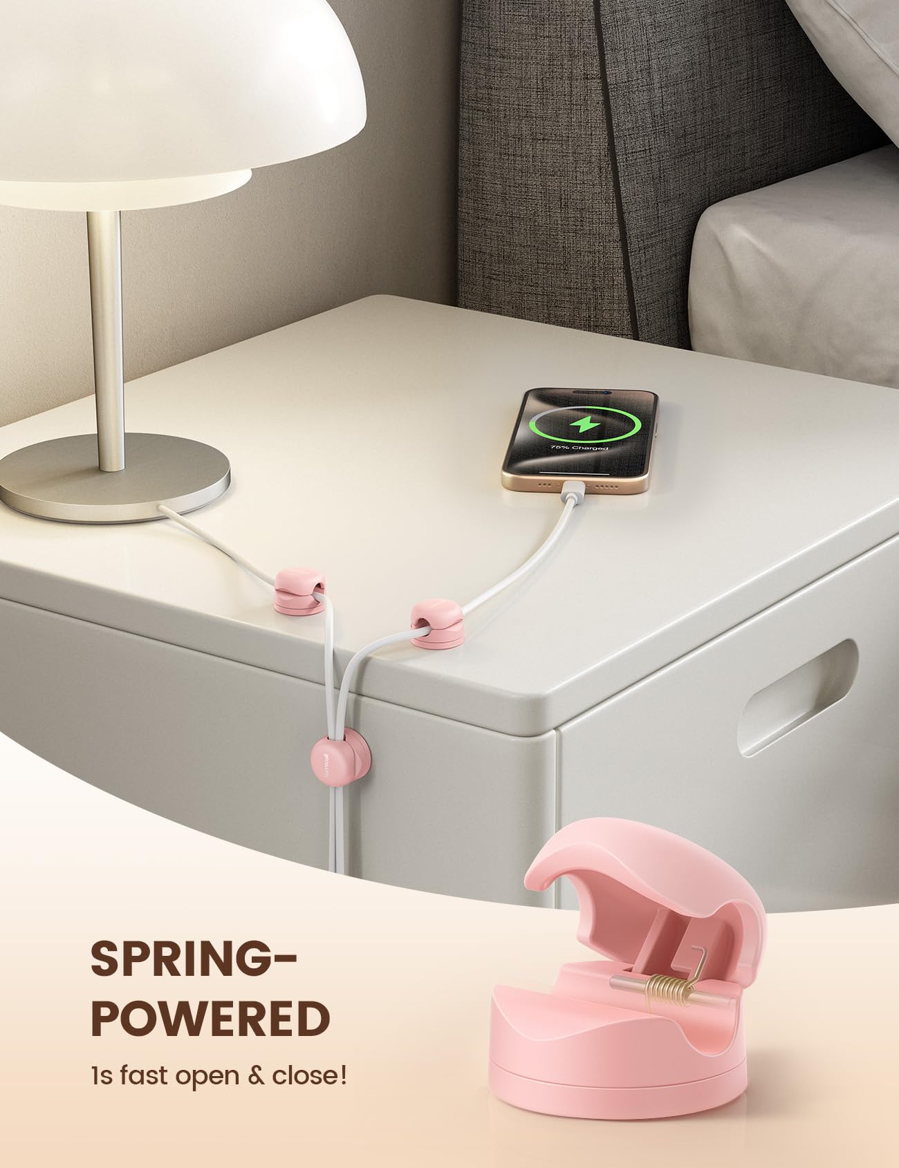 Lamicall 6 Pack Rotatable Spring Cord Organizer, Women Girls Adhesive Cable Management for Desk Nightstand Wall, Office Home Dorm Room Cable Clips Organizer Decor, Phone Charger Cord Holder, Pink