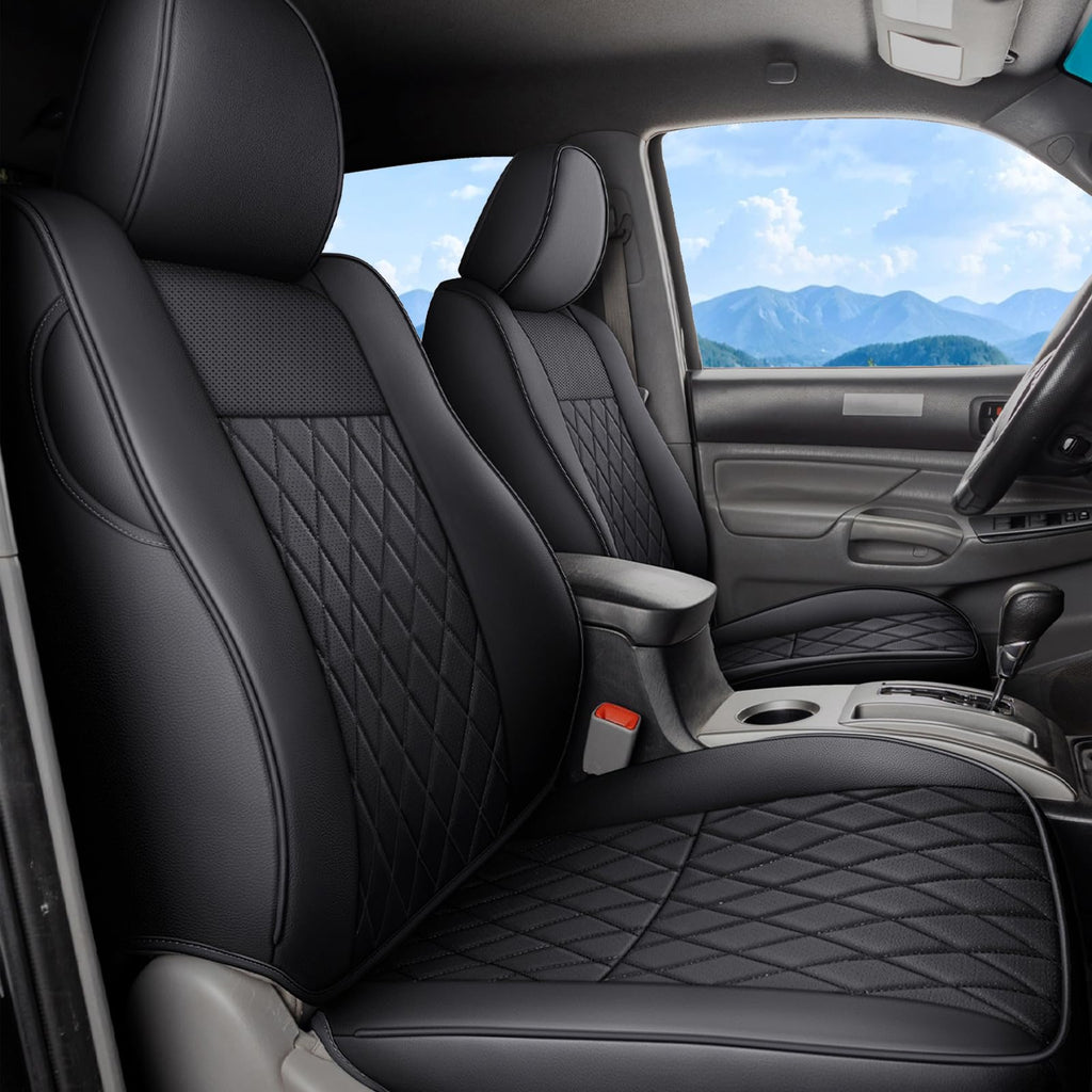 Coverado Tacoma Seat Covers, Car Seat Covers Front Seats, Leather Seat Covers for Cars Car Seat Protector Cushion Tacoma Accessories Custom Fit 2005-2023 Toyota Tacoma Double/Crew Cab(Black)