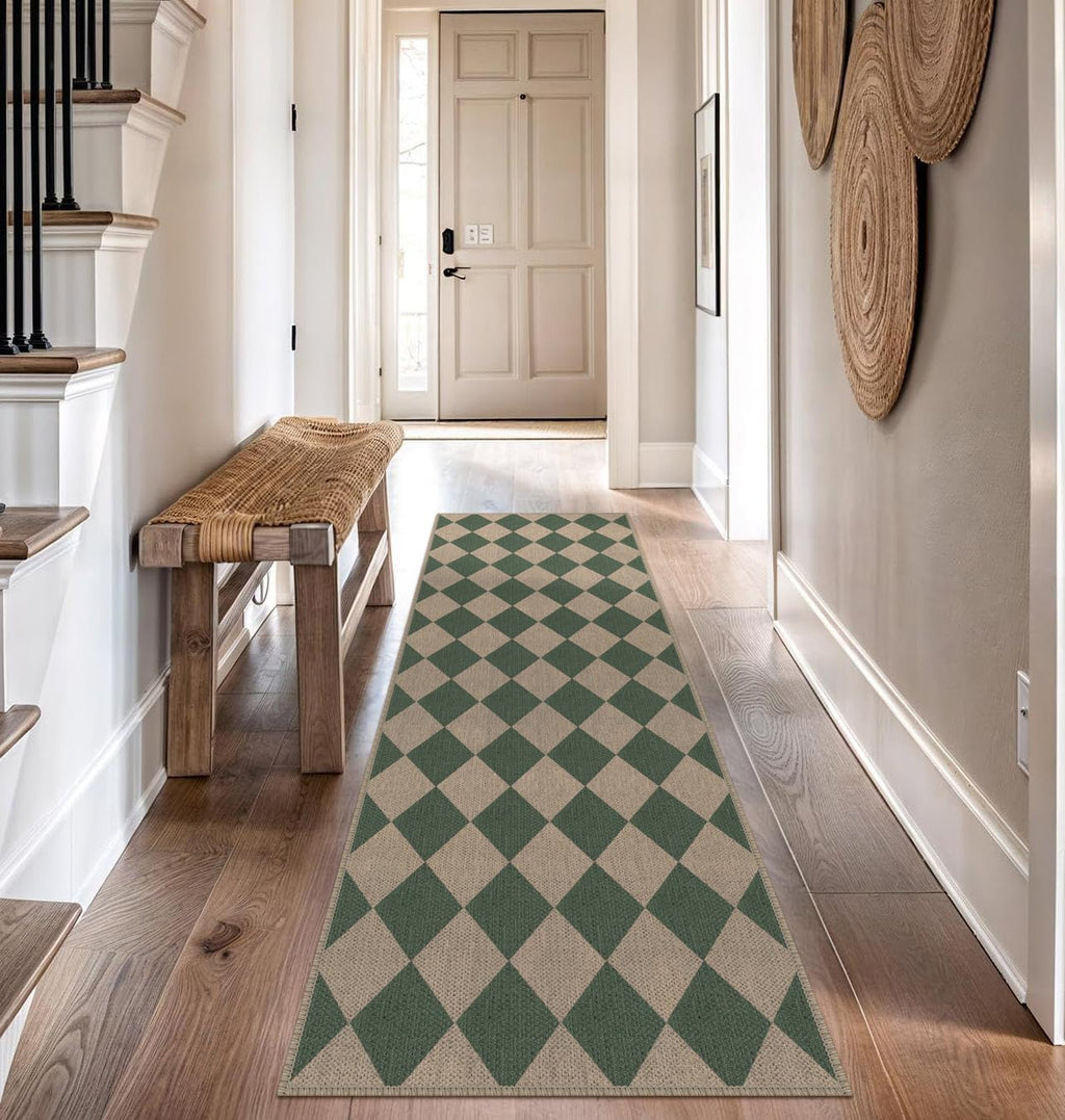 Rugalia Easy Jute Checkered Entryway Rug, 2x3 Black Modern Indoor Outdoor Doormat, Washable Non-Slip Neutral Small Kitchen Rug Farmhouse Diamond Throw Rugs for Entrance Bedroom Bathroom
