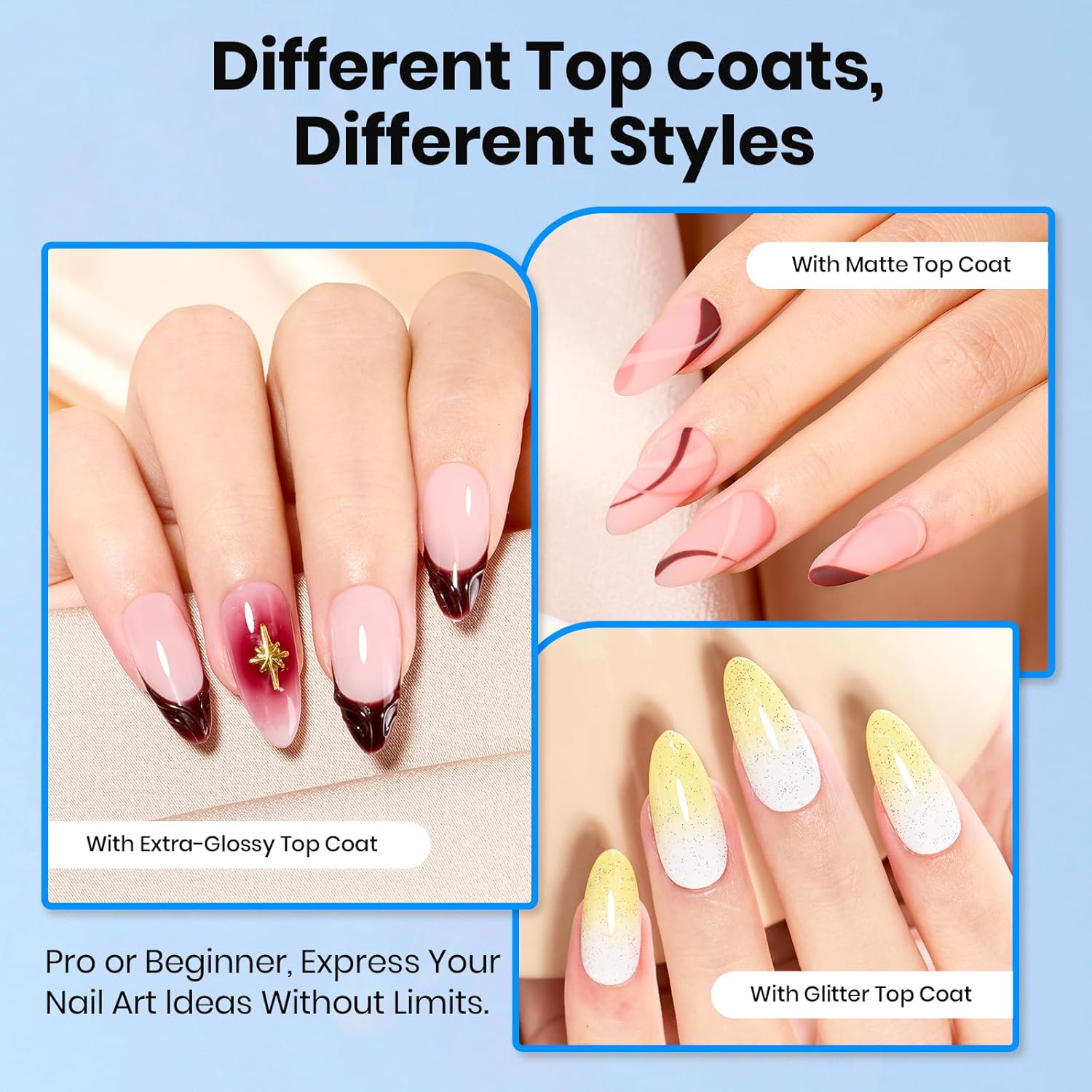 Beetles 2Pcs 15ml Gel Base and Top Coat Set - Upgrade No Wipe Extra Glossy Top Coat Finish for Gel Nail Polish, Soak Off UV/LED Lamp Needed, Essentials for Long-Lasting Manicure Kit