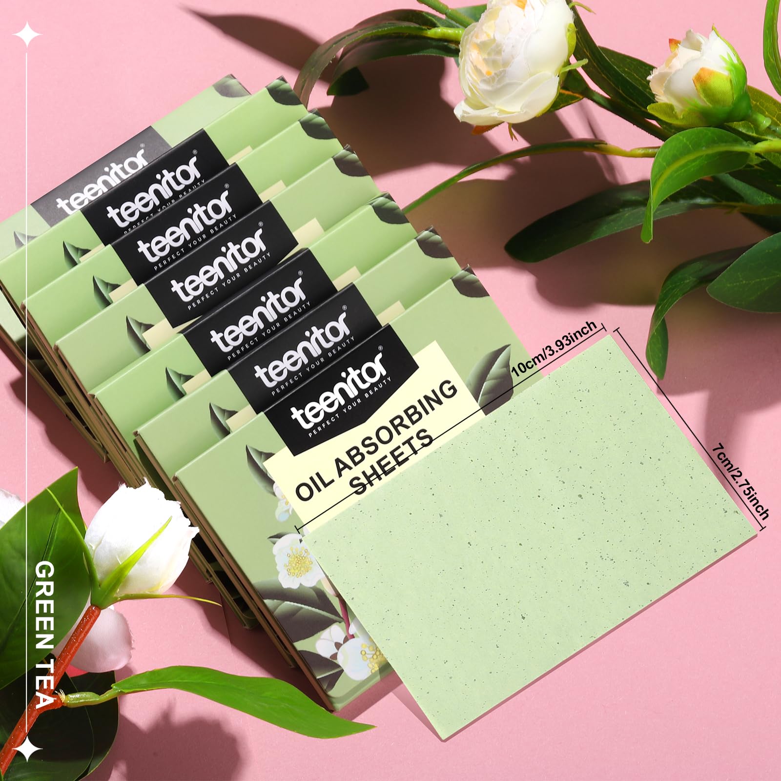 Teenitor Oil Blotting Sheets for Face, 100 Sheets Green Tea Oil Absorbing Tissues Paper, Large 10cmx7cm Oil Blotters