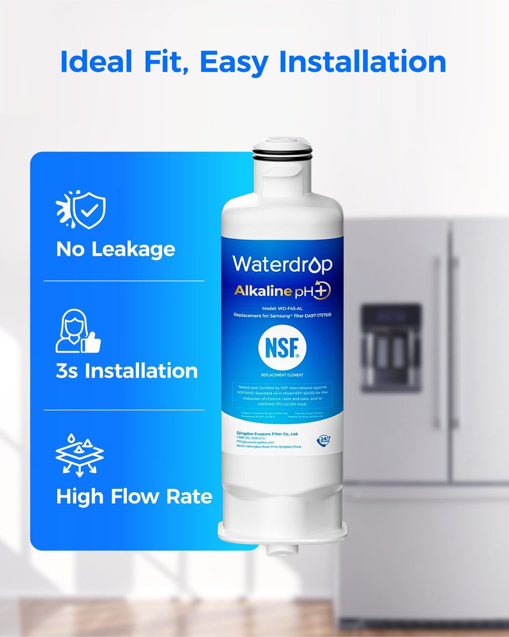 Waterdrop WD-F45 Refrigerator Water Filter, Replacement for Samsung® DA97-17376B HAF-QIN RF28R7201SR, RF28R7351SG