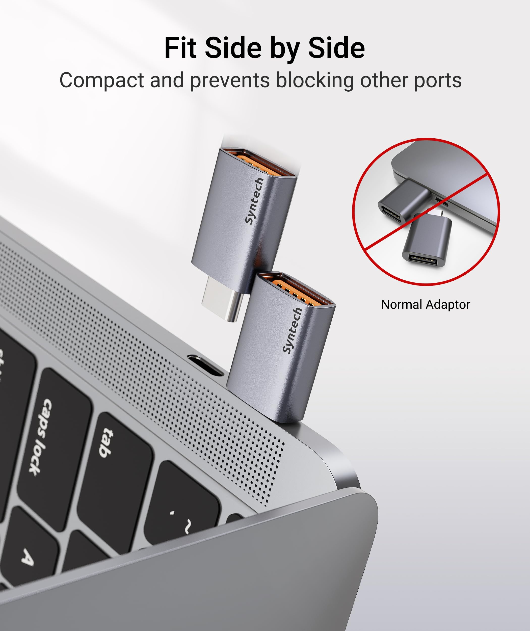 Syntech USB C to USB Adapter (2 Pack), 10Gbps USB3.2 Gen 2 Fit Side by Side, Type C Male to A 3.2 Female Adapter Compatible with iPhone 17e 17 Pro Max/iPad/iMac/MacBook Pro & Thunderbolt 5/4 Devices